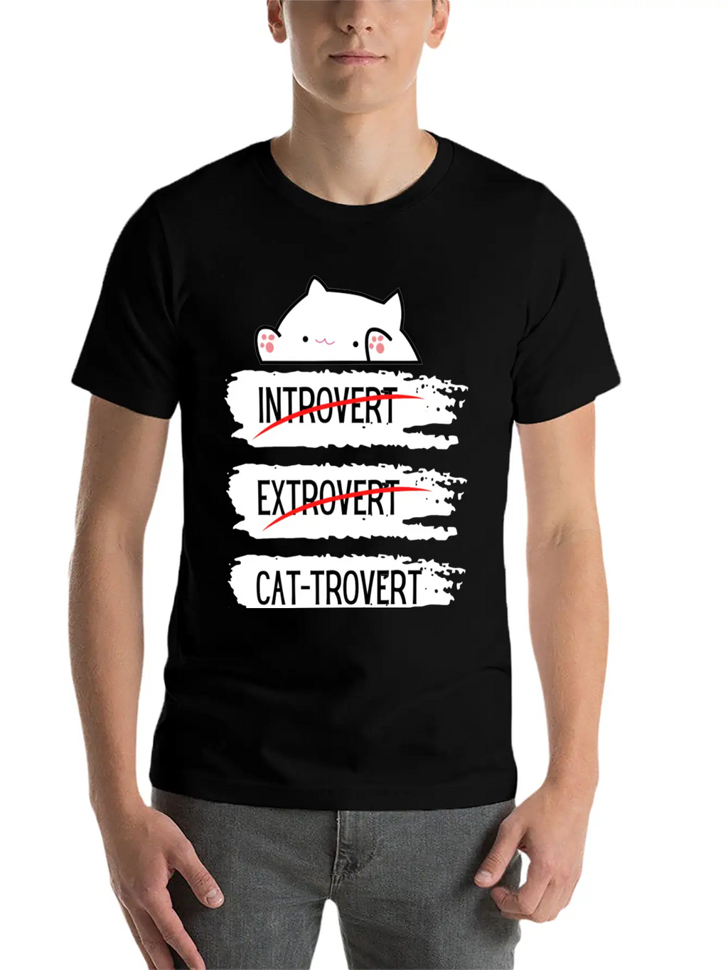 Introvert Extrovert Cat Trovert Funny Distressed Classic Cotton Tee – Unisex Comfort For Any Season