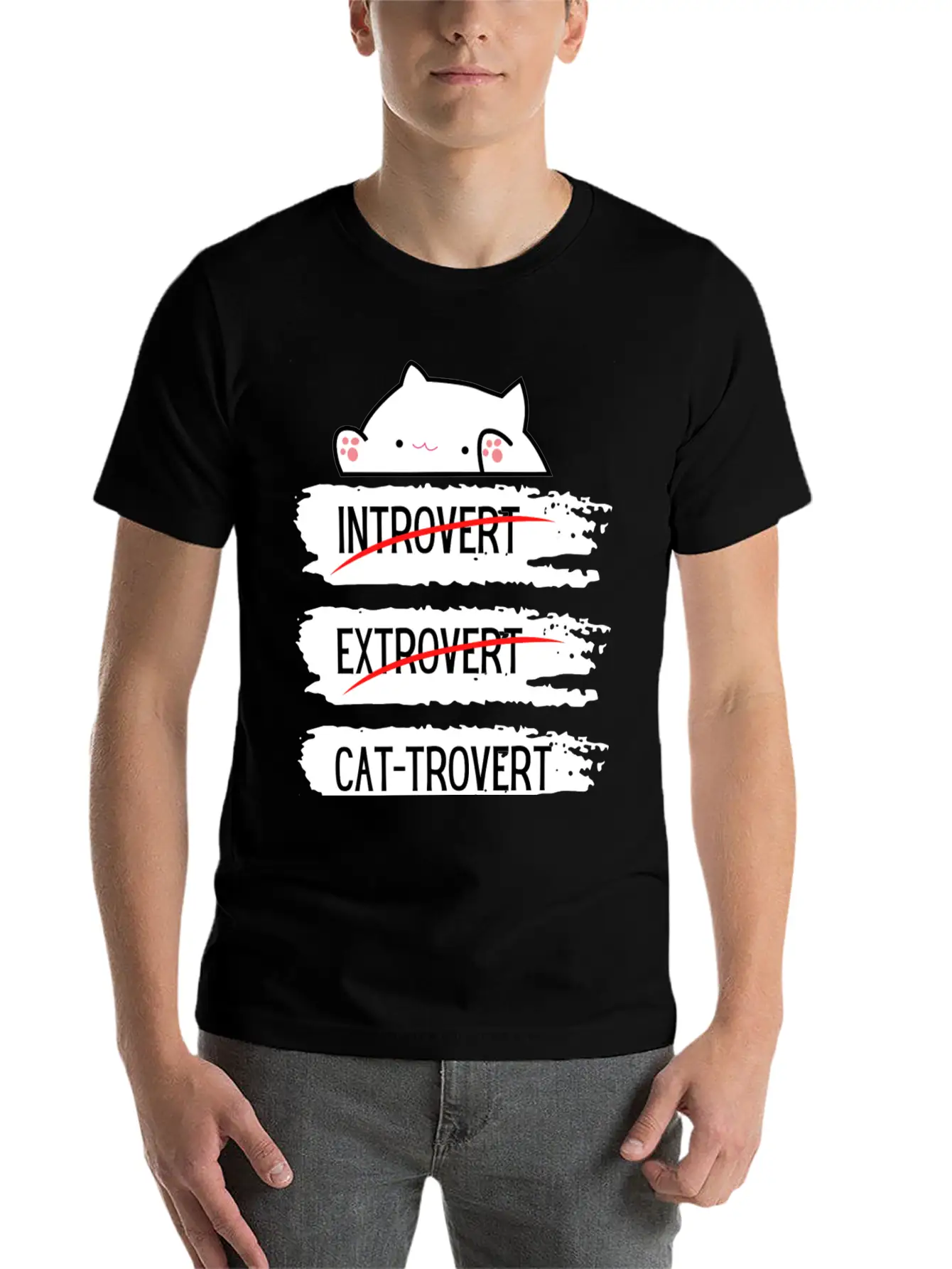 Introvert Extrovert Cat Trovert Funny Distressed Classic Cotton Tee – Unisex Comfort For Any Season
