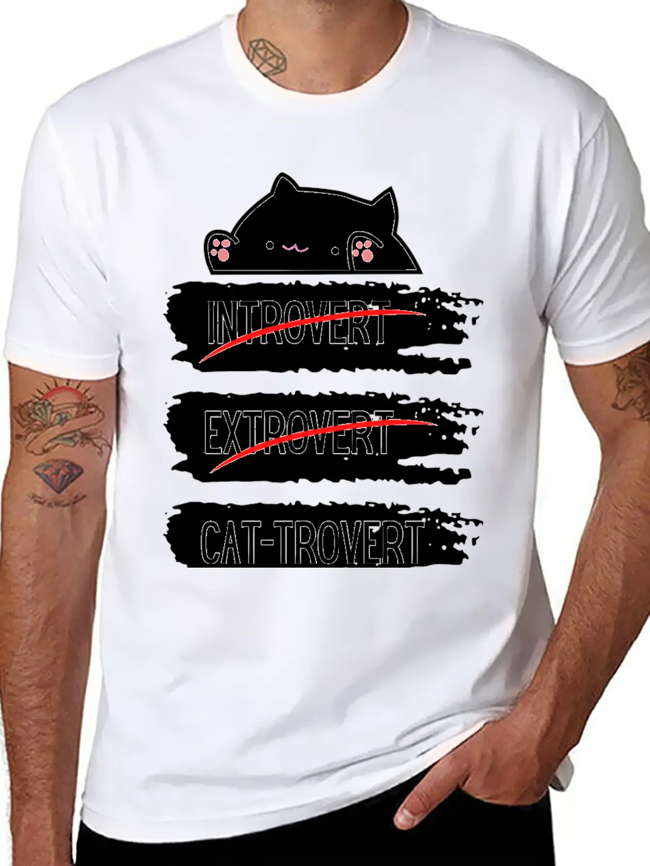 Introvert Extrovert Cat Trovert Funny Distressed Classic Cotton Tee – Unisex Comfort For Any Season