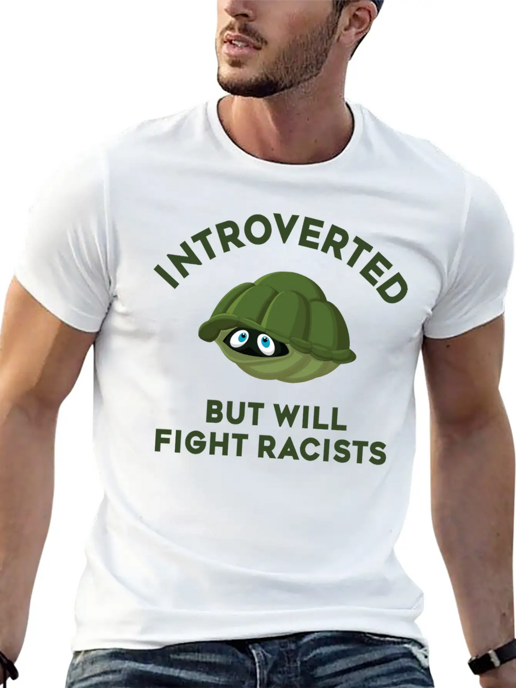 Introverted But Will Fight Racism Breathable Soft Cotton T-Shirt – Timeless Casual Look