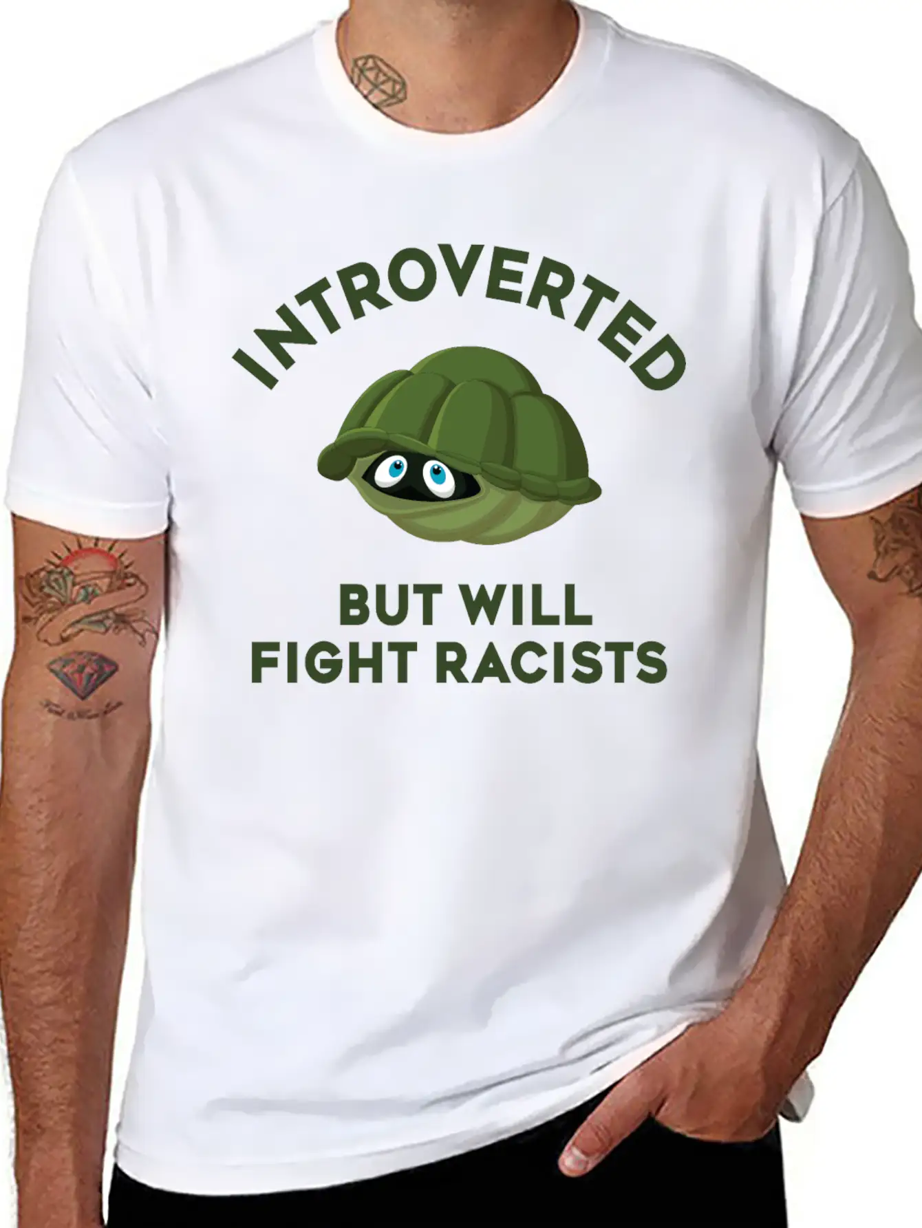 Introverted But Will Fight Racism Breathable Soft Cotton T-Shirt – Timeless Casual Look