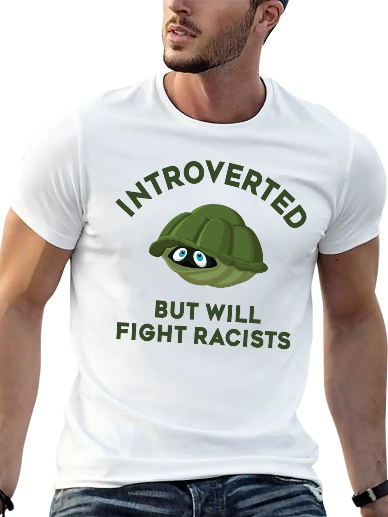 Introverted But Will Fight Racism Stylish Everyday T-Shirt – Unisex Basic Cotton Tee