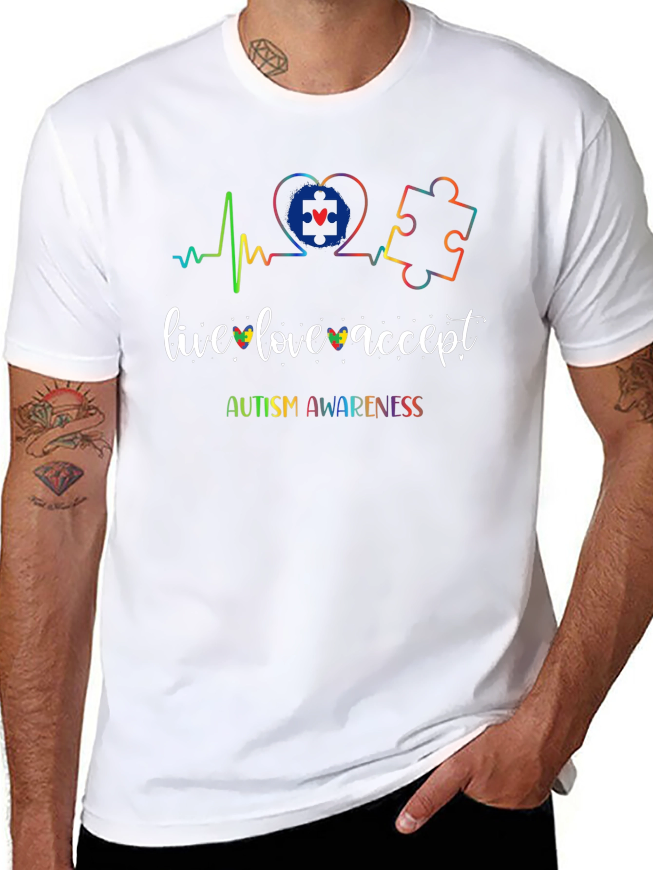 Autism Awareness T-Shirt - Live Love Accept Design