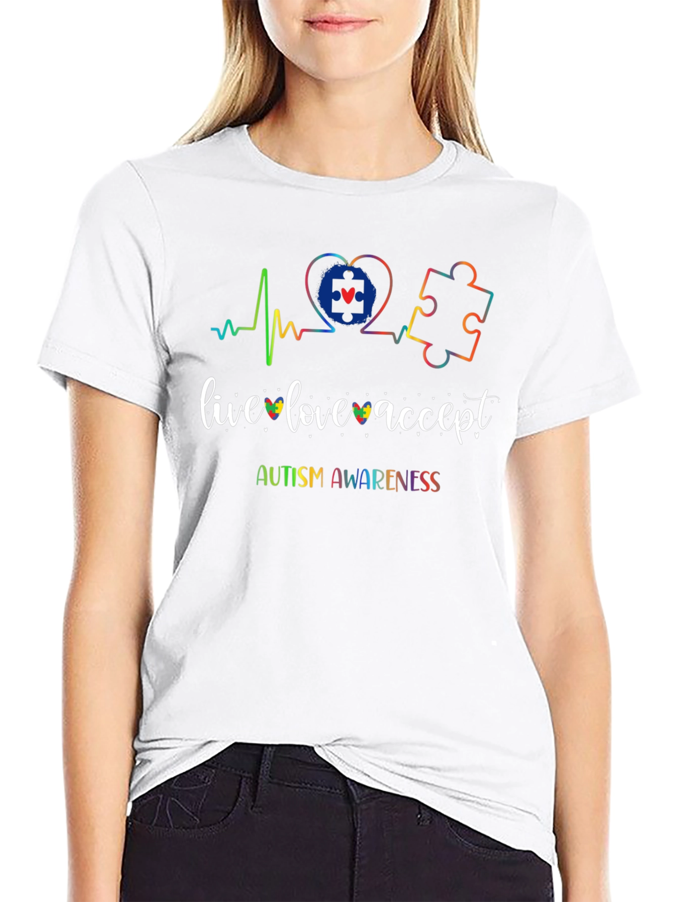 Autism Awareness T-Shirt - Live Love Accept Design