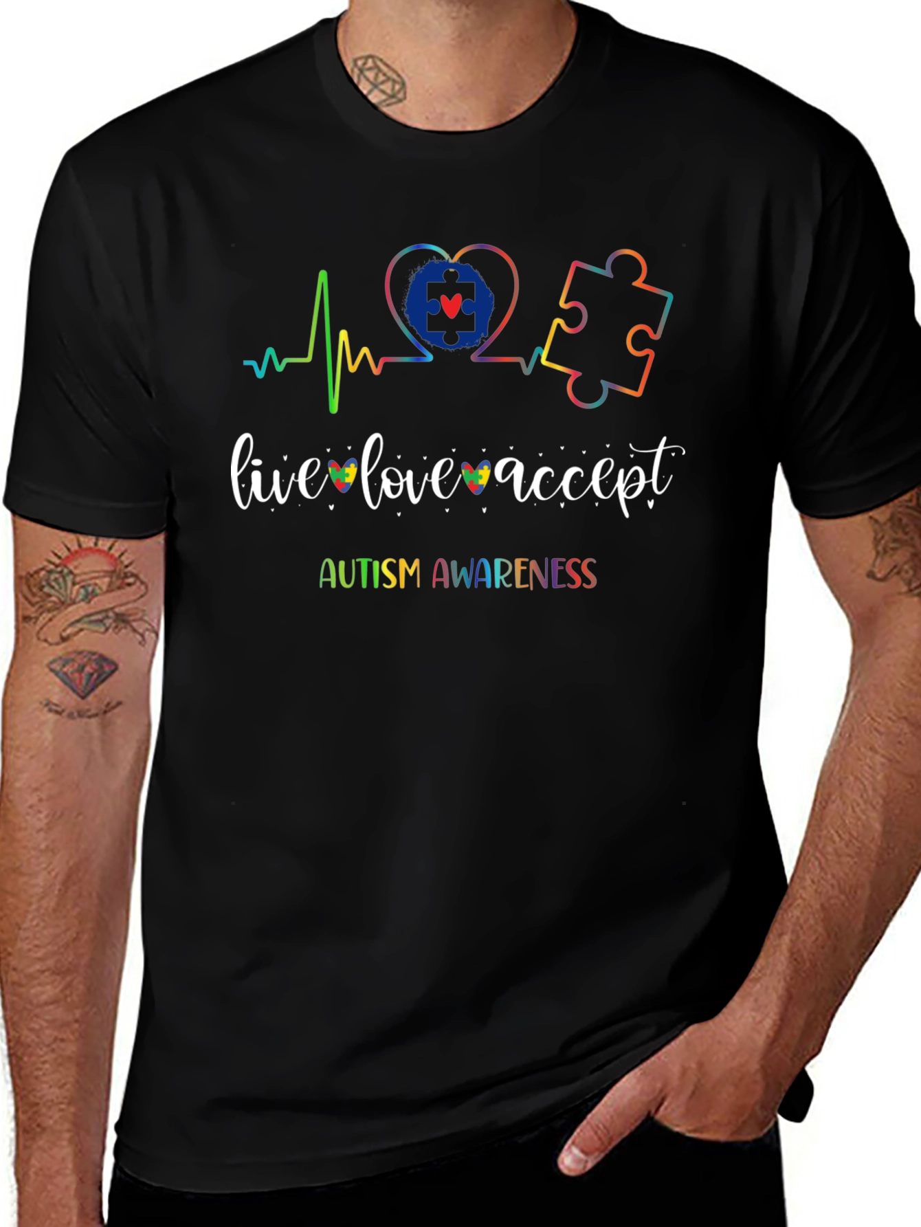 Autism Awareness T-Shirt - Live Love Accept Design