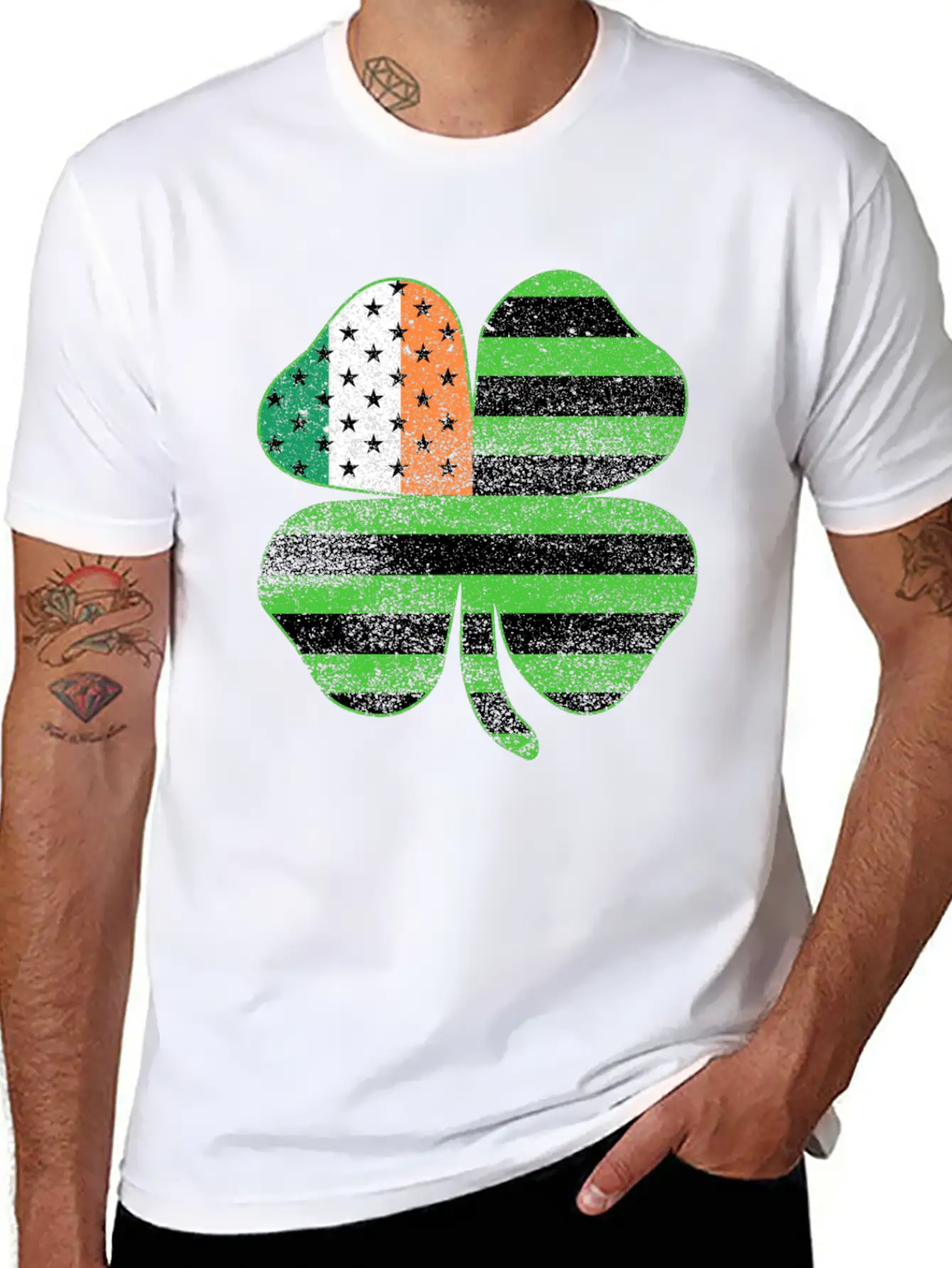 Irish American Flag Shamrock Clover St Patrick's Breathable Graphic T-Shirt – Perfect For Casual Days
