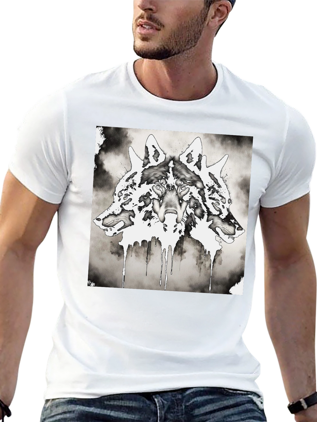 Three-Headed Wolf Graphic T-Shirt