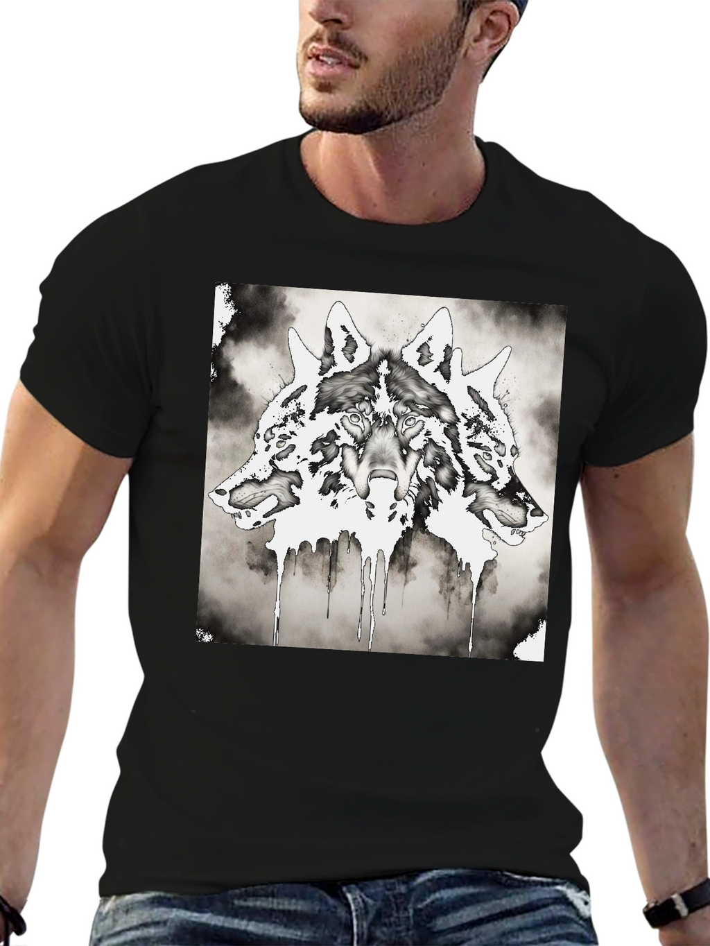 Three-Headed Wolf Graphic T-Shirt