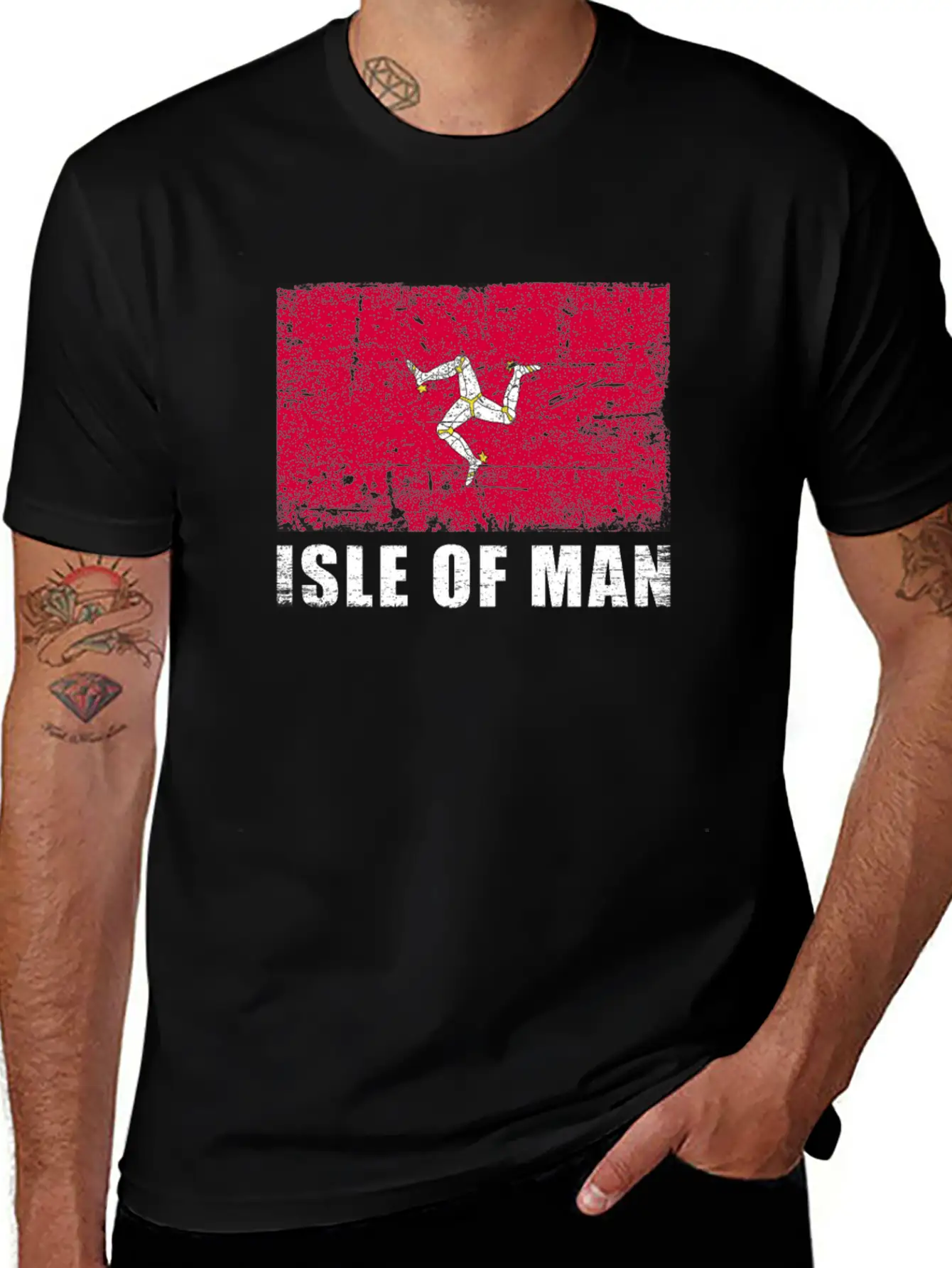 Isle Of Man Flag Grunge Country Flag Isle Of Man Breathable Soft Cotton T-Shirt – Timeless Casual Look
