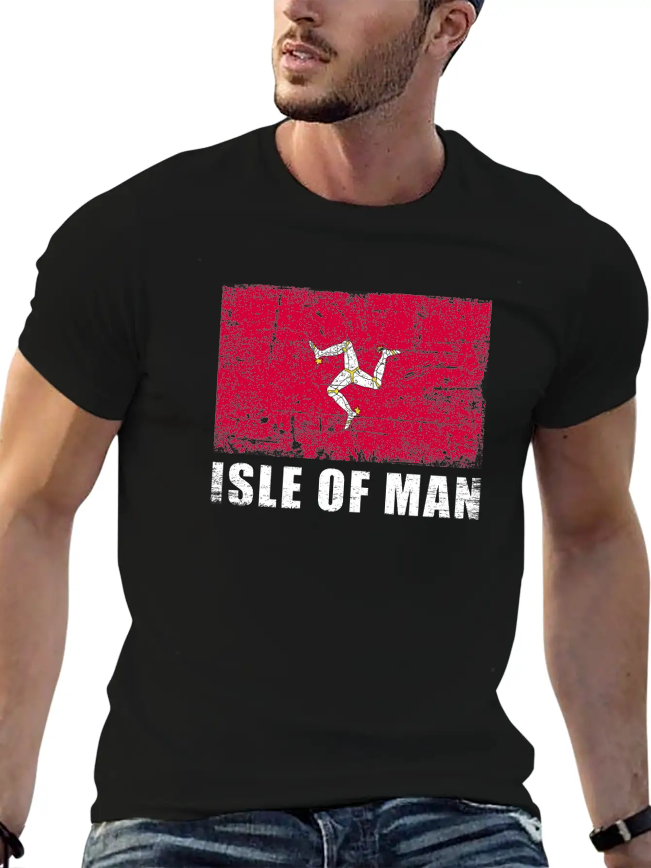 Isle Of Man Flag Grunge Country Flag Isle Of Man Breathable Soft Cotton T-Shirt – Timeless Casual Look