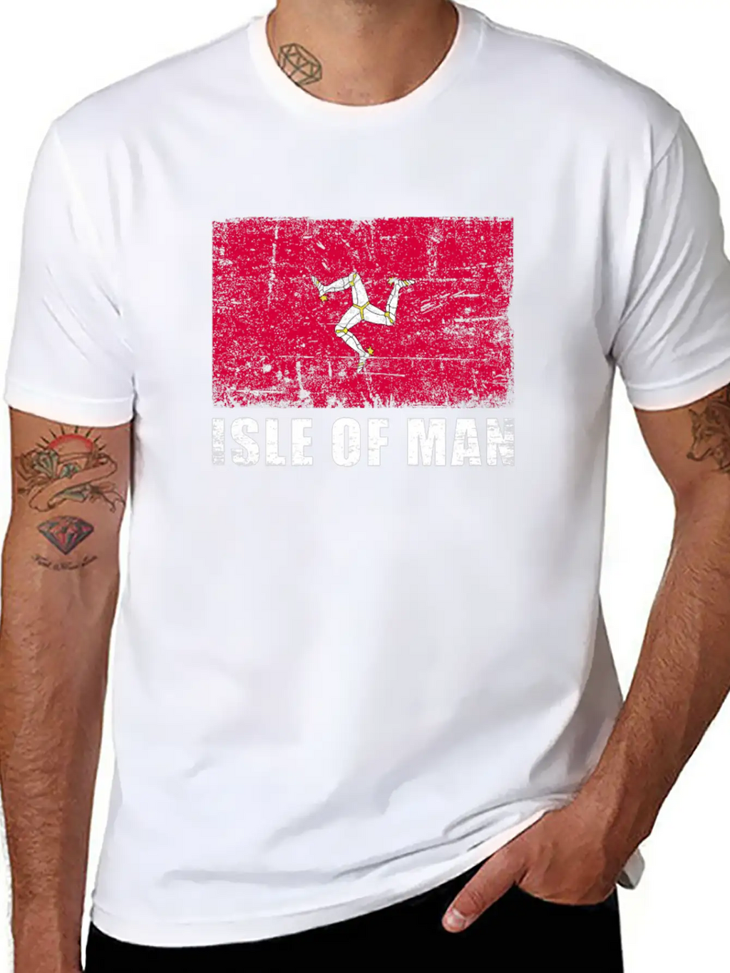 Isle Of Man Flag Grunge Country Flag Isle Of Man Breathable Soft Cotton T-Shirt – Timeless Casual Look