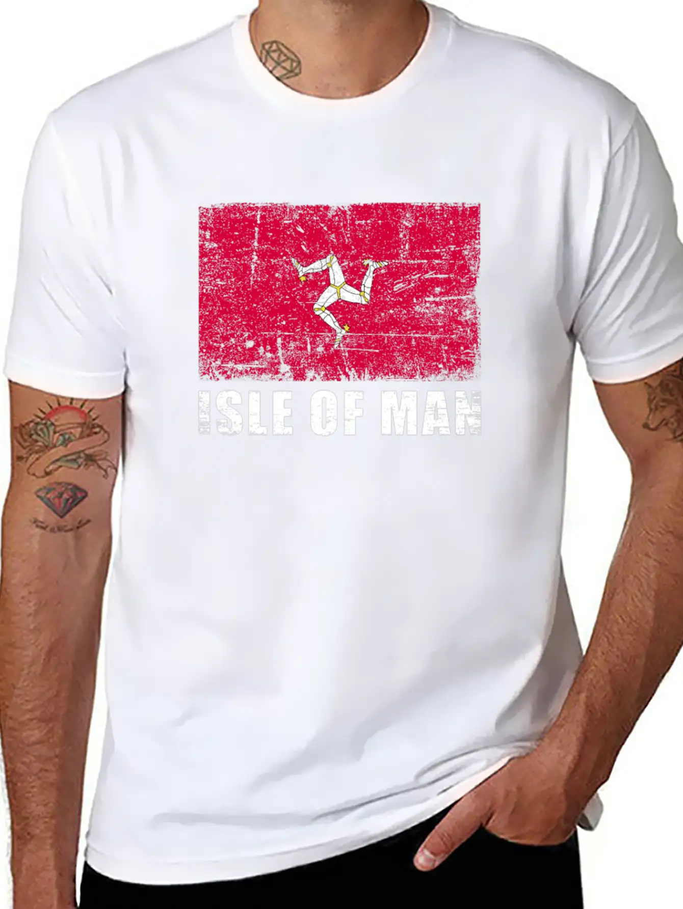 Isle Of Man Flag Grunge Country Flag Isle Of Man Breathable Soft Cotton T-Shirt – Timeless Casual Look