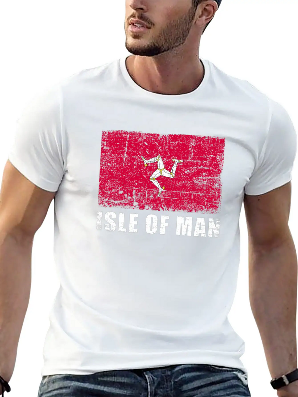 Isle Of Man Flag Grunge Country Flag Isle Of Man Breathable Soft Cotton T-Shirt – Timeless Casual Look