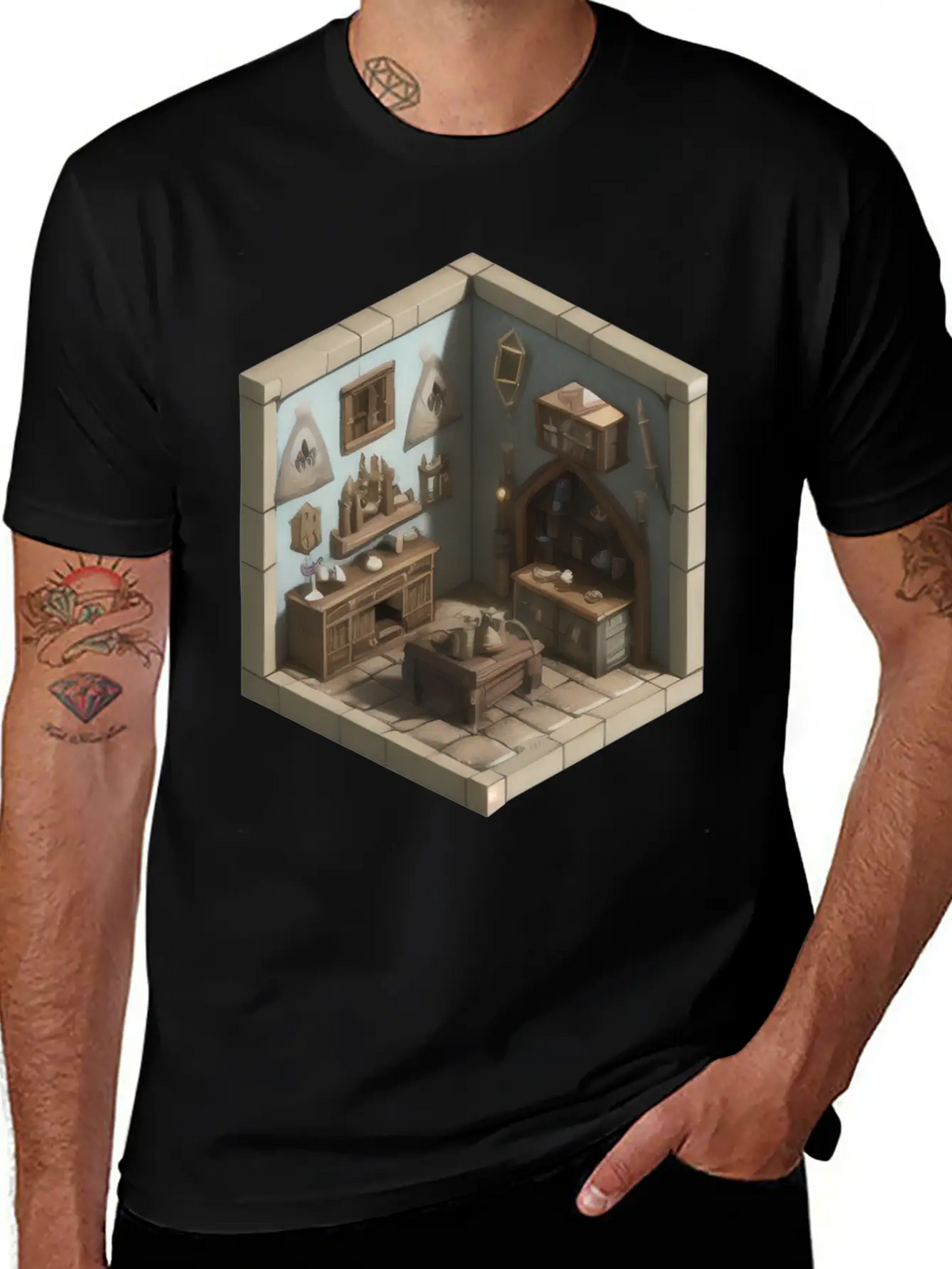 Isometric Living Room - Medieval Era Basic Graphic T-Shirt – Daily Comfort In Soft Cotton