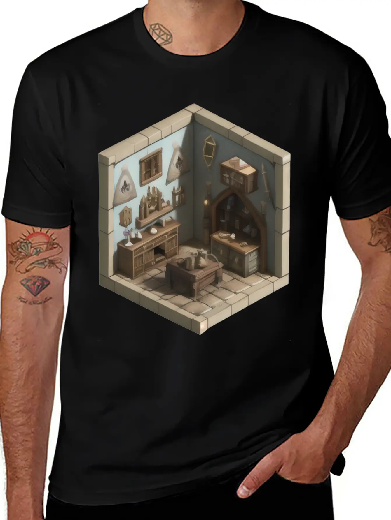 Isometric Living Room - Medieval Era Basic Graphic T-Shirt – Daily Comfort In Soft Cotton