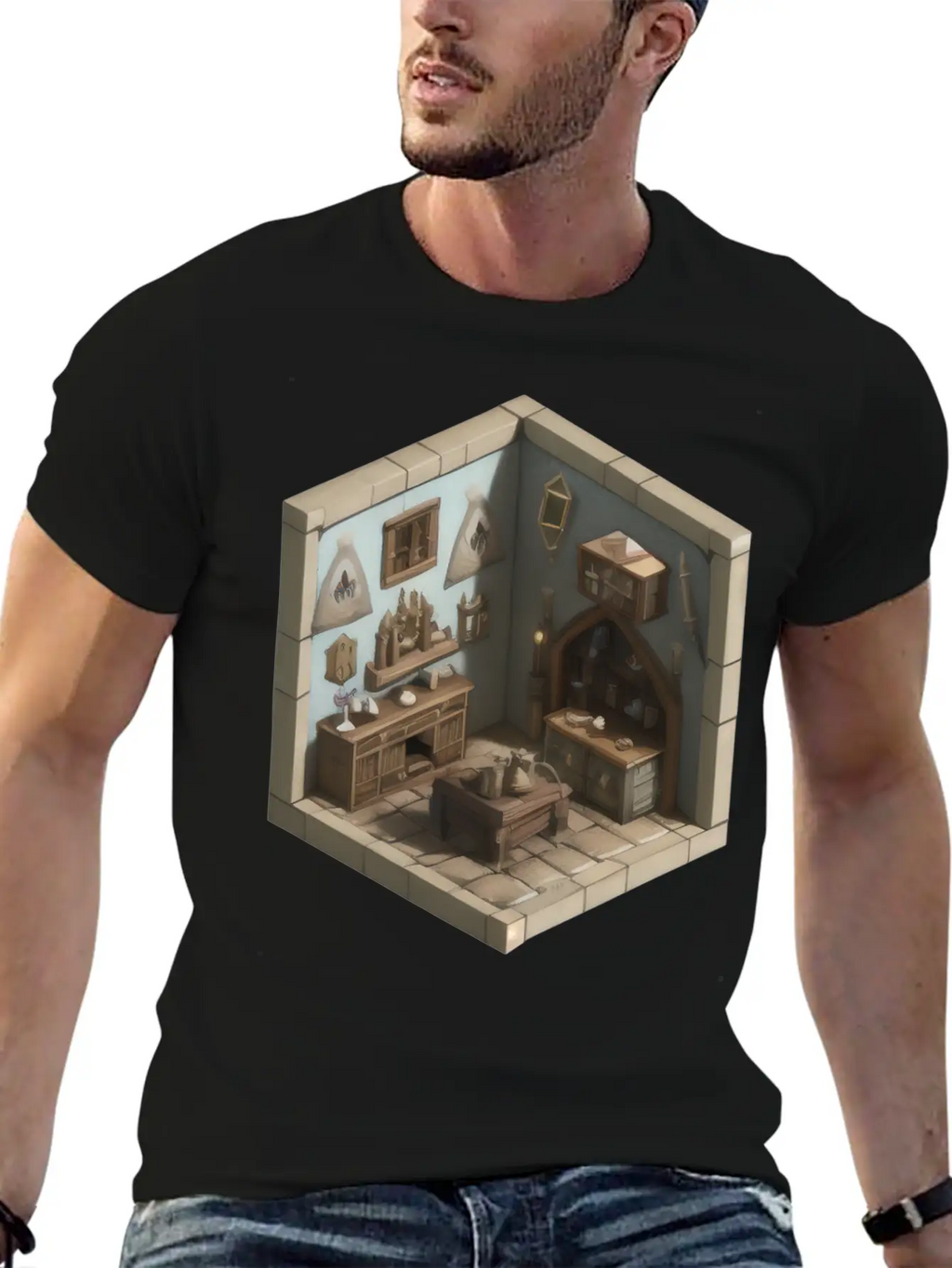 Isometric Living Room - Medieval Era Basic Graphic T-Shirt – Daily Comfort In Soft Cotton