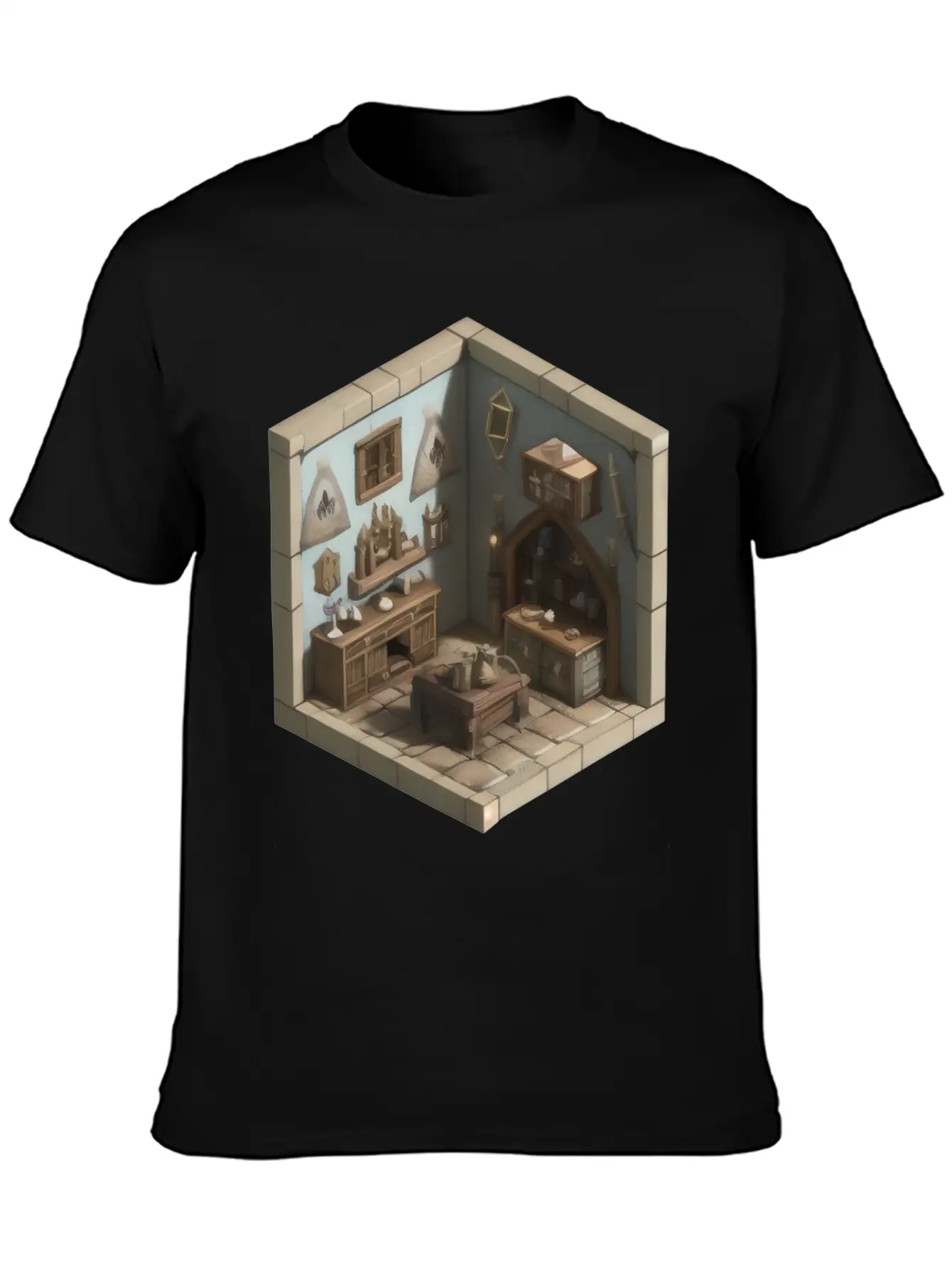 Isometric Living Room - Medieval Era Basic Graphic T-Shirt – Daily Comfort In Soft Cotton