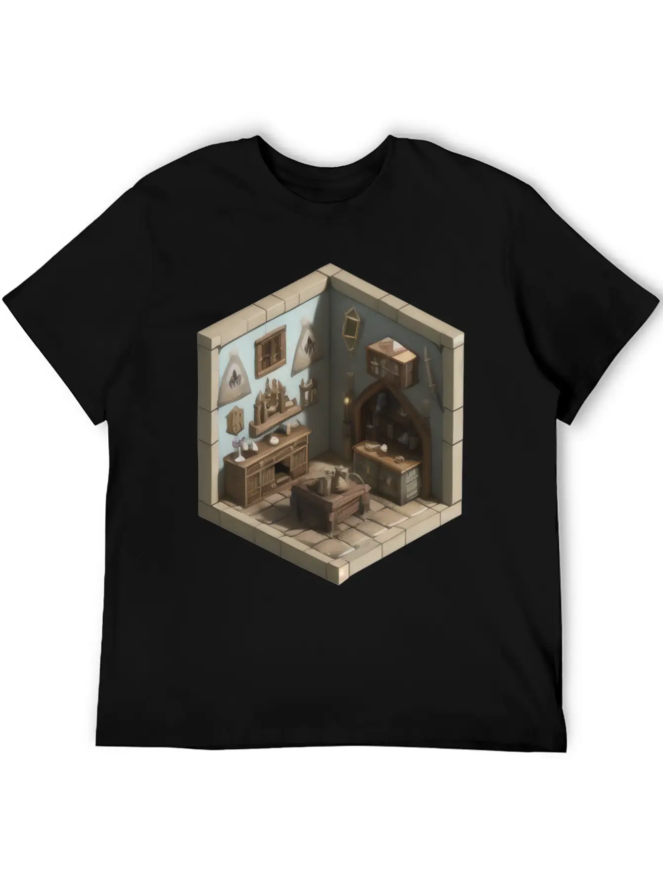 Isometric Living Room - Medieval Era Basic Graphic T-Shirt – Daily Comfort In Soft Cotton