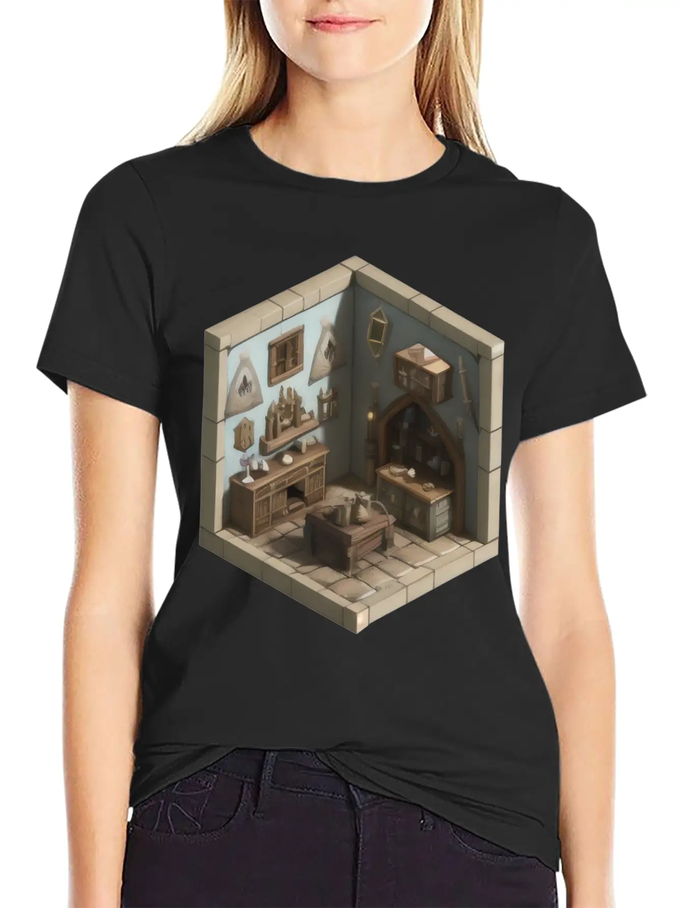 Isometric Living Room - Medieval Era Basic Graphic T-Shirt – Daily Comfort In Soft Cotton