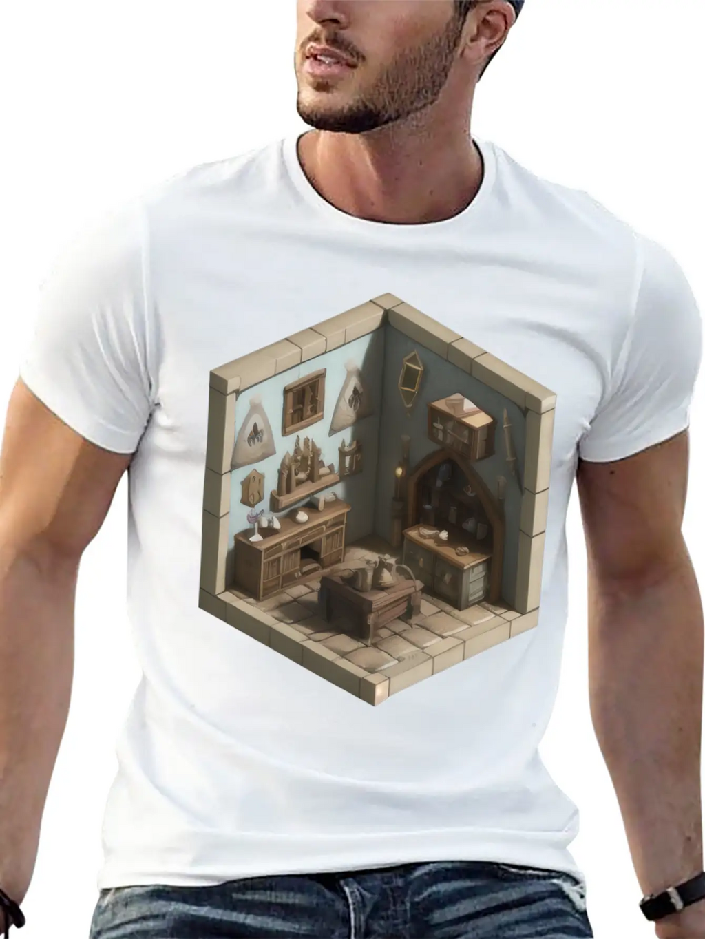 Isometric Living Room - Medieval Era Basic Graphic T-Shirt – Daily Comfort In Soft Cotton