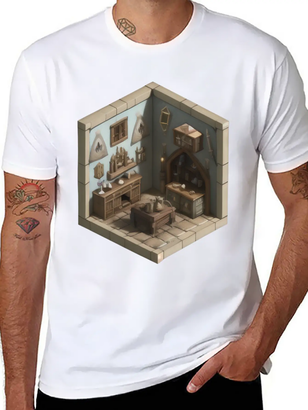 Isometric Living Room - Medieval Era Basic Graphic T-Shirt – Daily Comfort In Soft Cotton