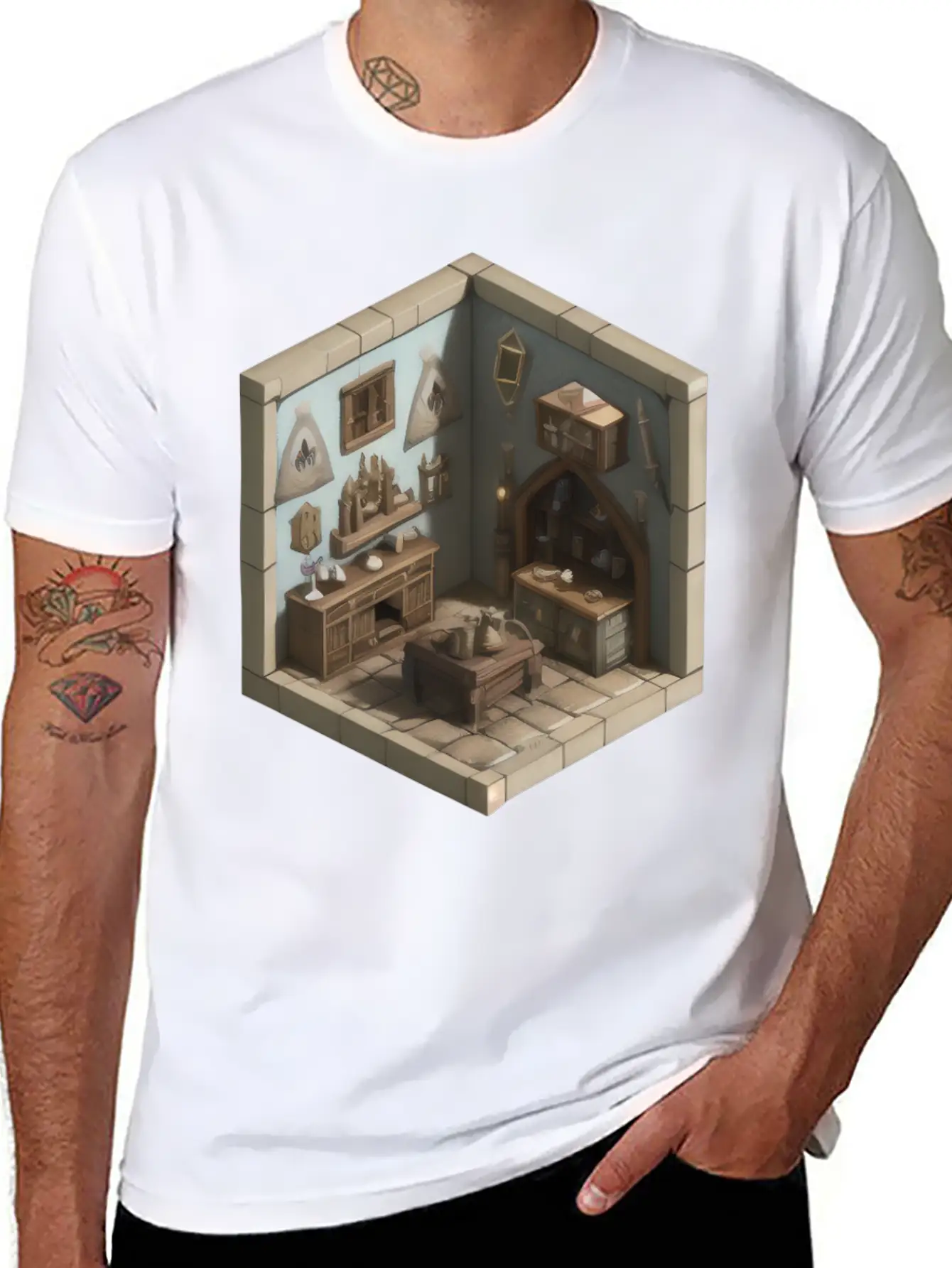 Isometric Living Room - Medieval Era Basic Graphic T-Shirt – Daily Comfort In Soft Cotton