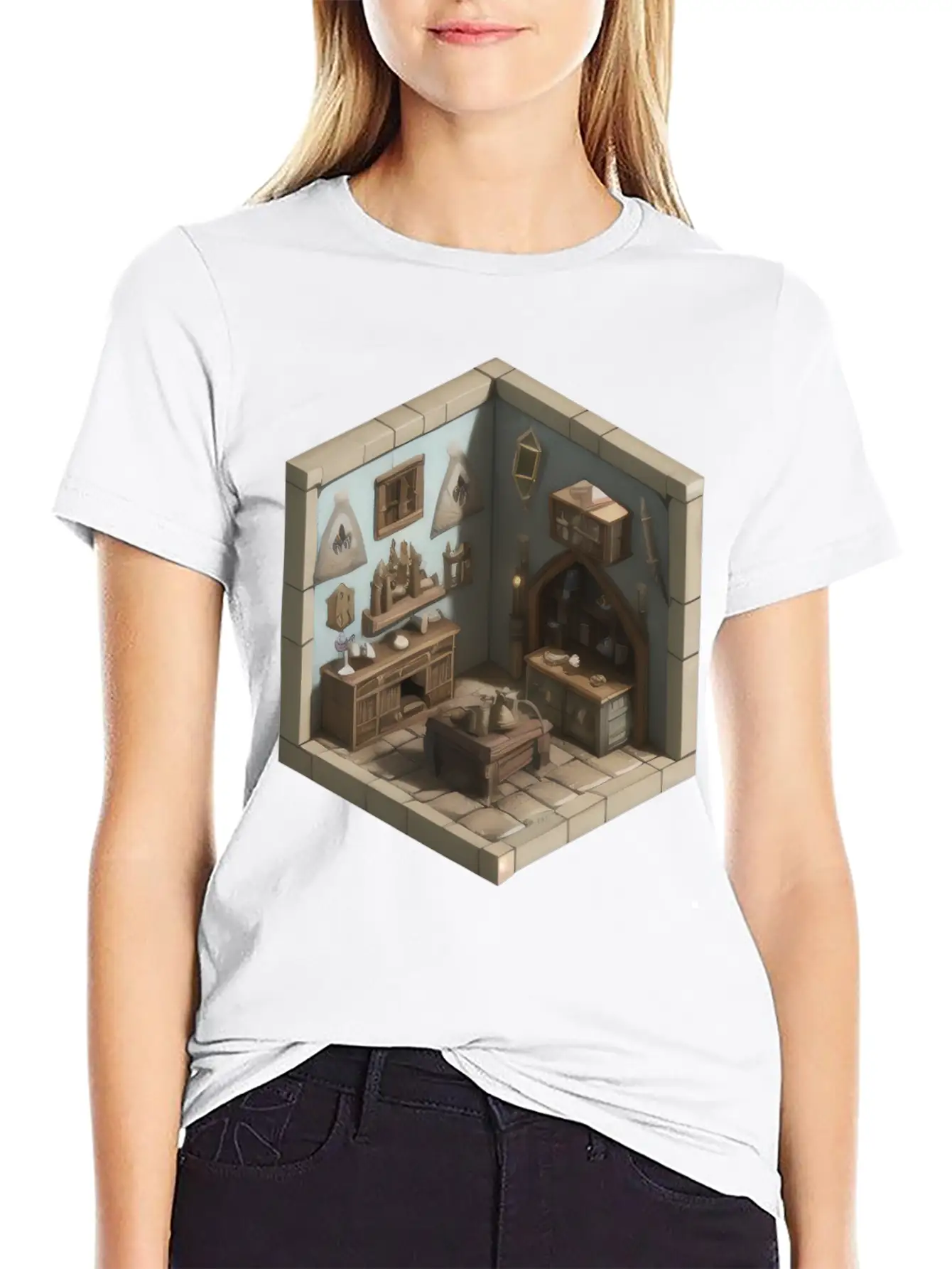 Isometric Living Room - Medieval Era Basic Graphic T-Shirt – Daily Comfort In Soft Cotton
