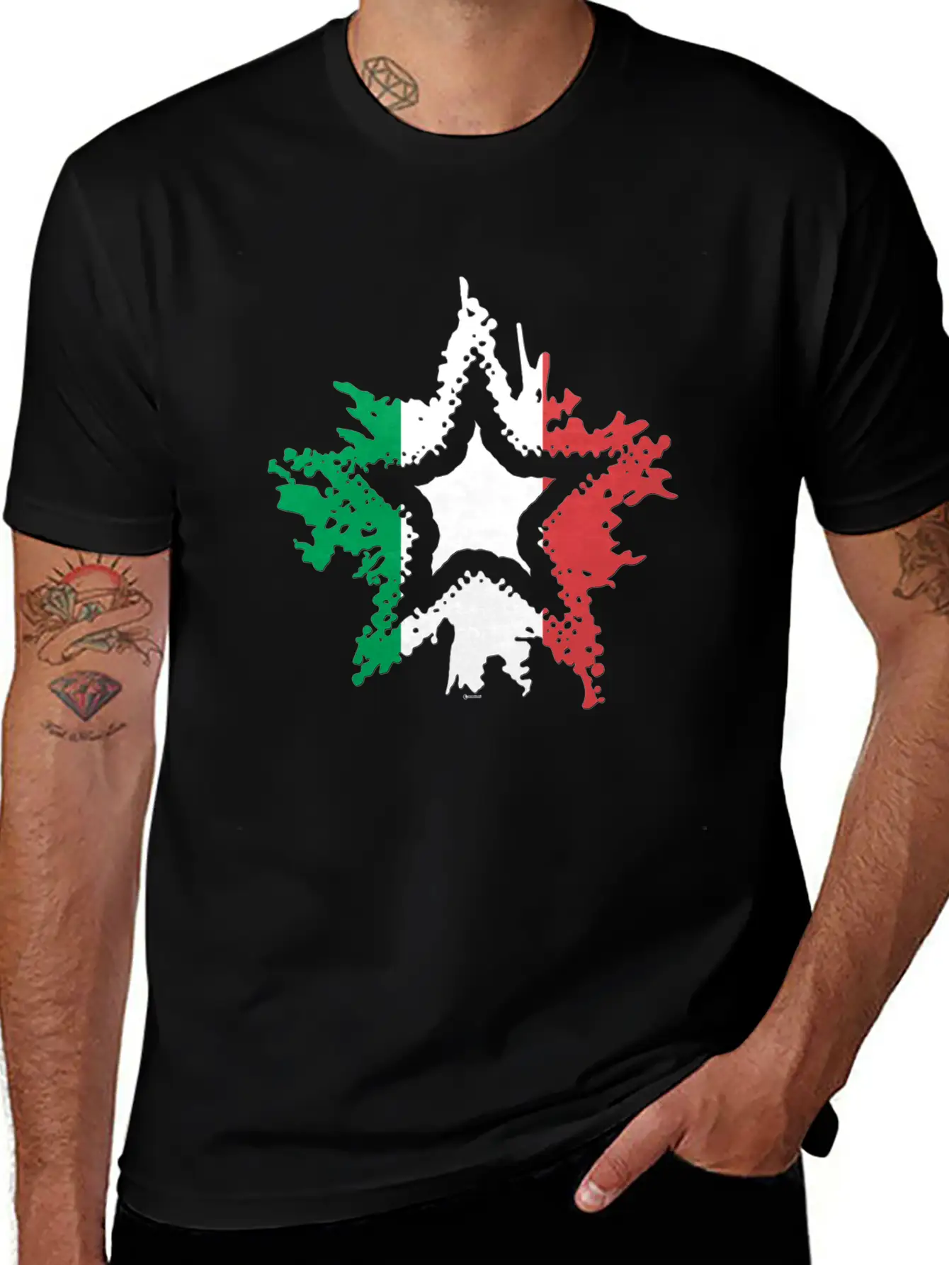 Italian Flag Star Breathable Graphic T-Shirt – Perfect For Casual Days