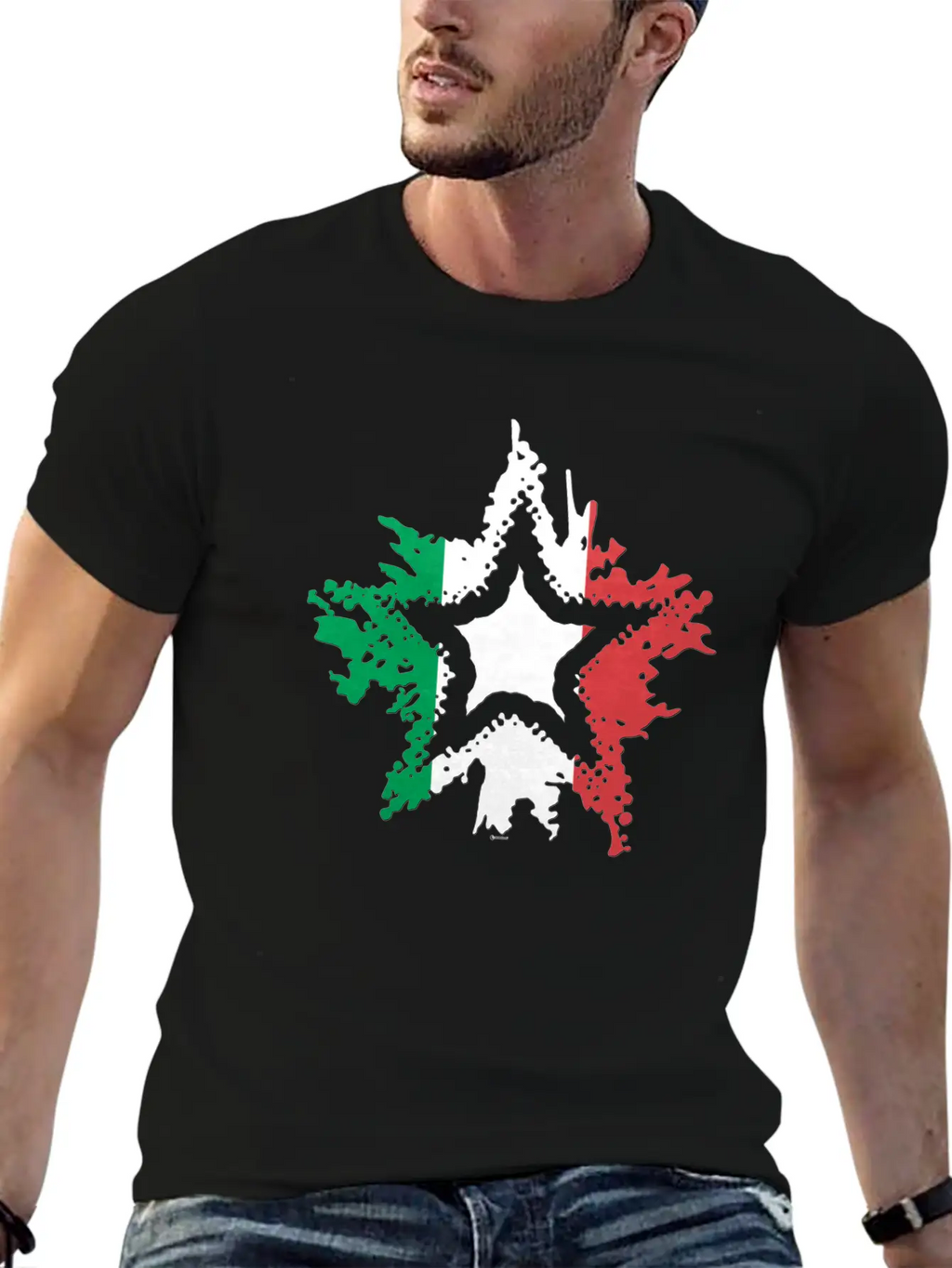 Italian Flag Star Breathable Graphic T-Shirt – Perfect For Casual Days