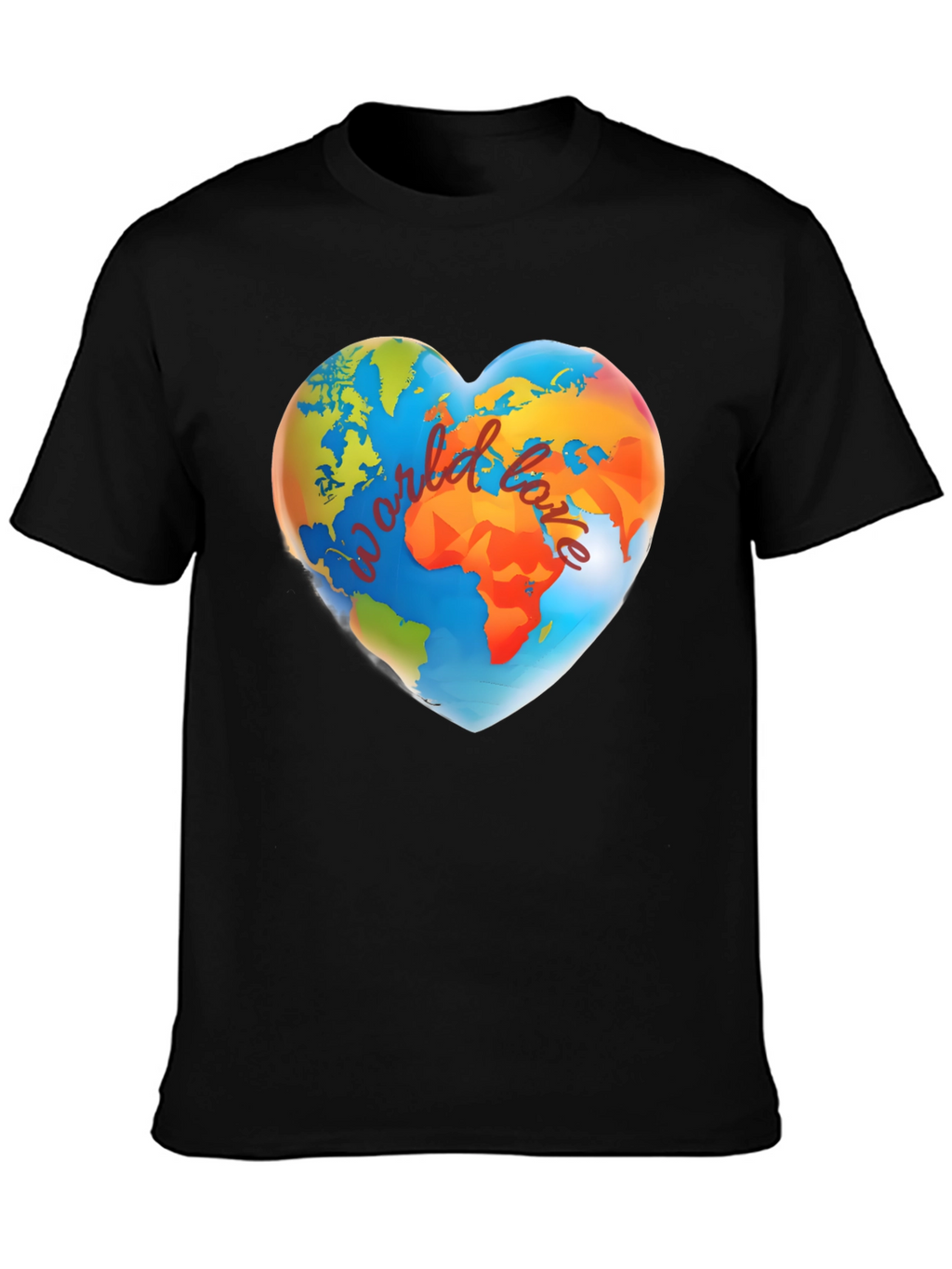 World Love Heart Graphic Black T-Shirt