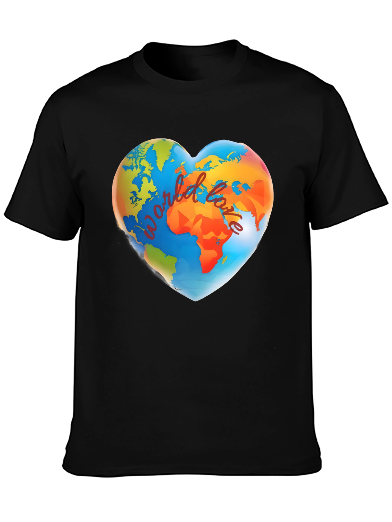 World Love Heart Graphic Black T-Shirt