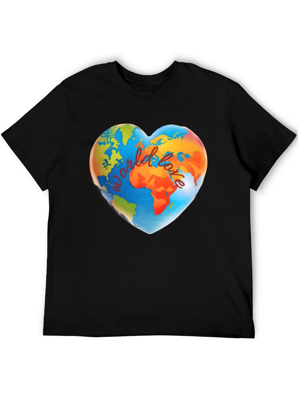 World Love Heart Graphic Black T-Shirt