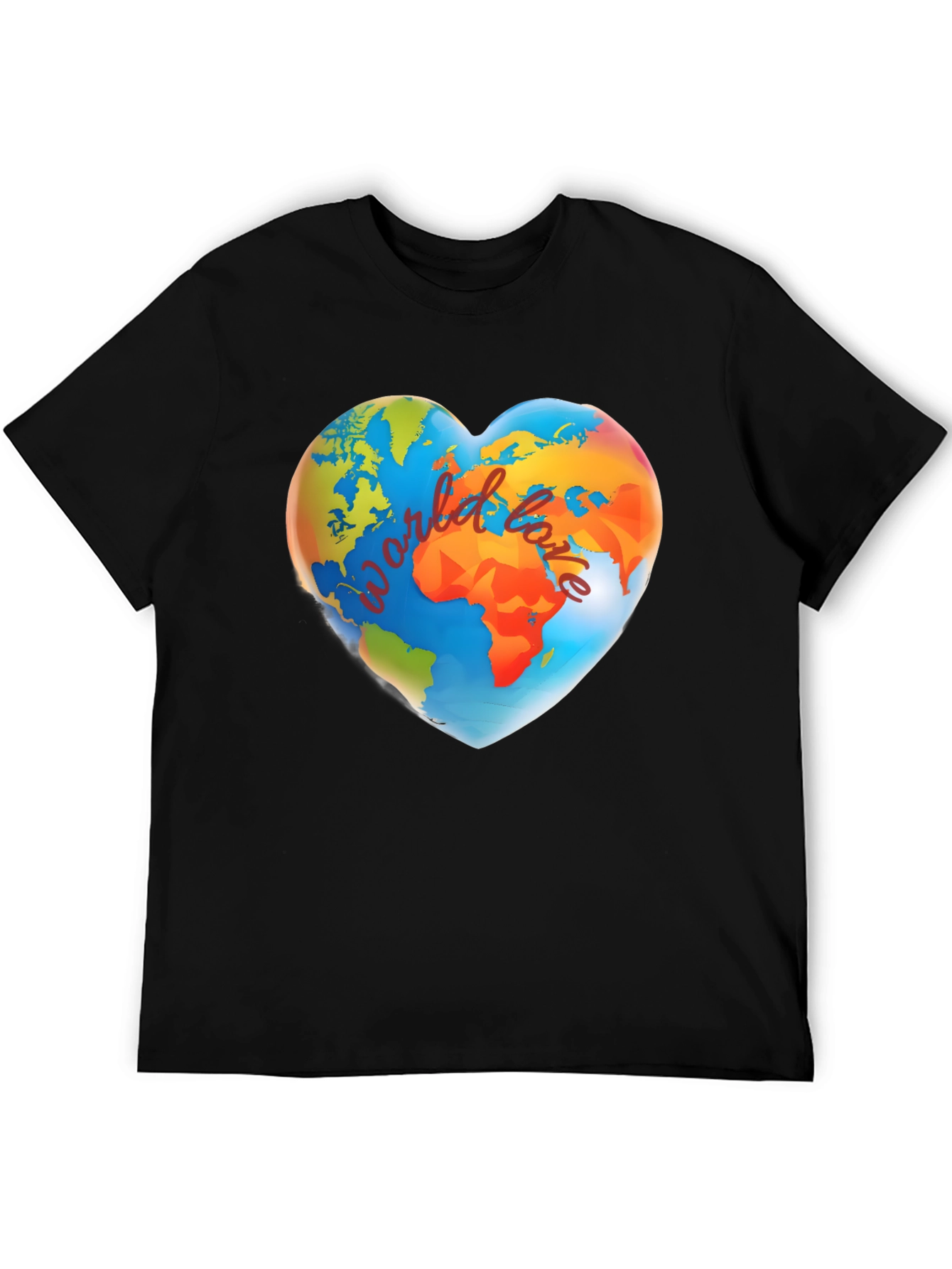 World Love Heart Graphic Black T-Shirt