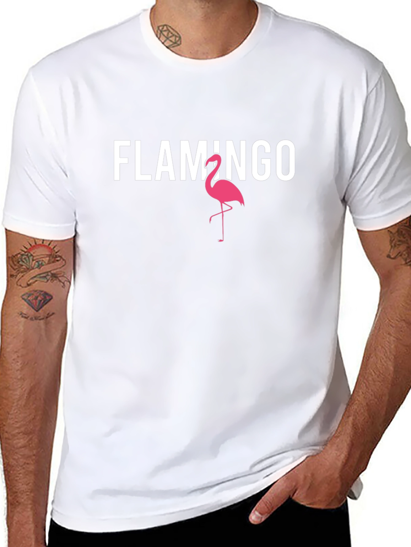 Flamingo Graphic Tee - Black Cotton Blend Casual Shirt