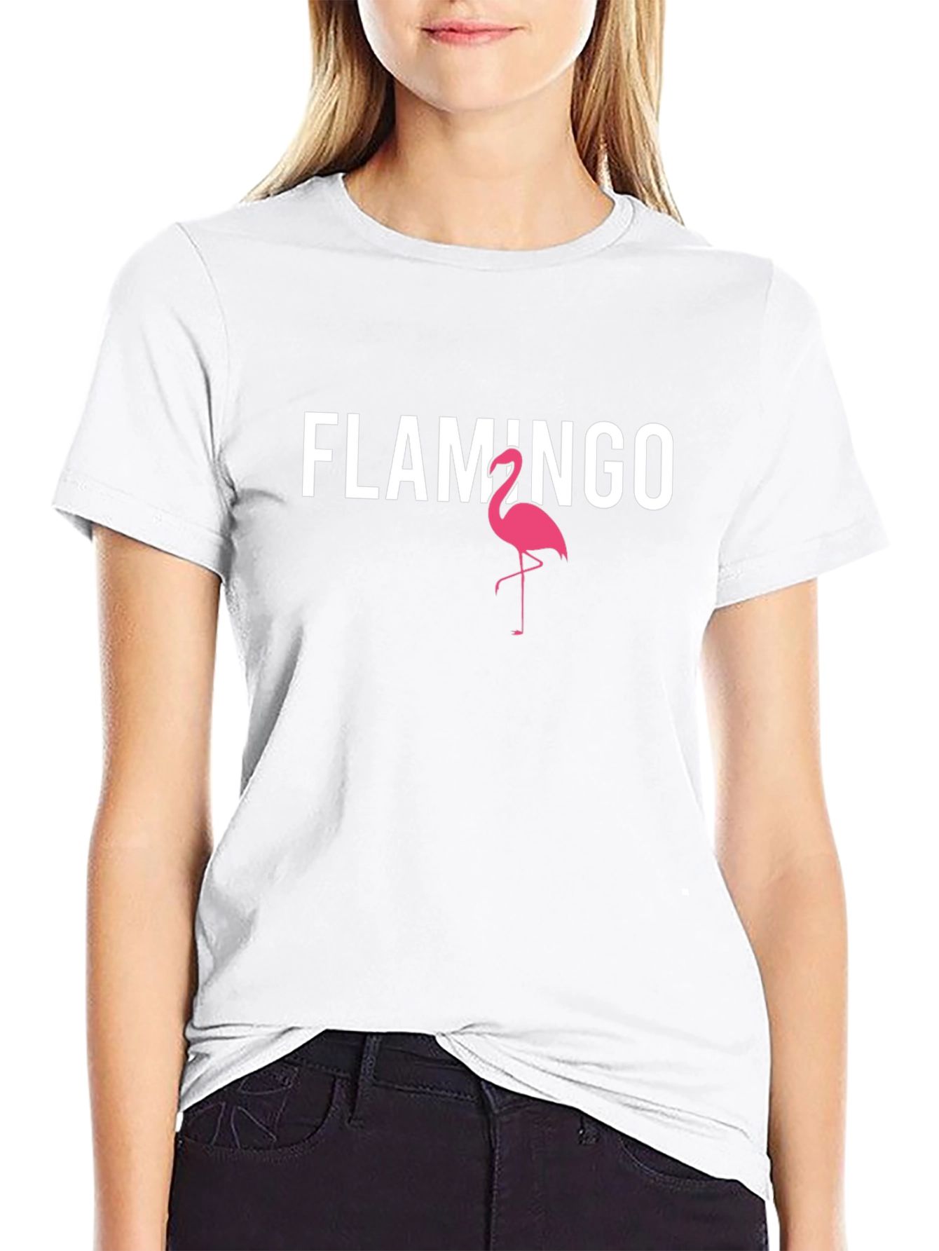 Flamingo Graphic Tee - Black Cotton Blend Casual Shirt