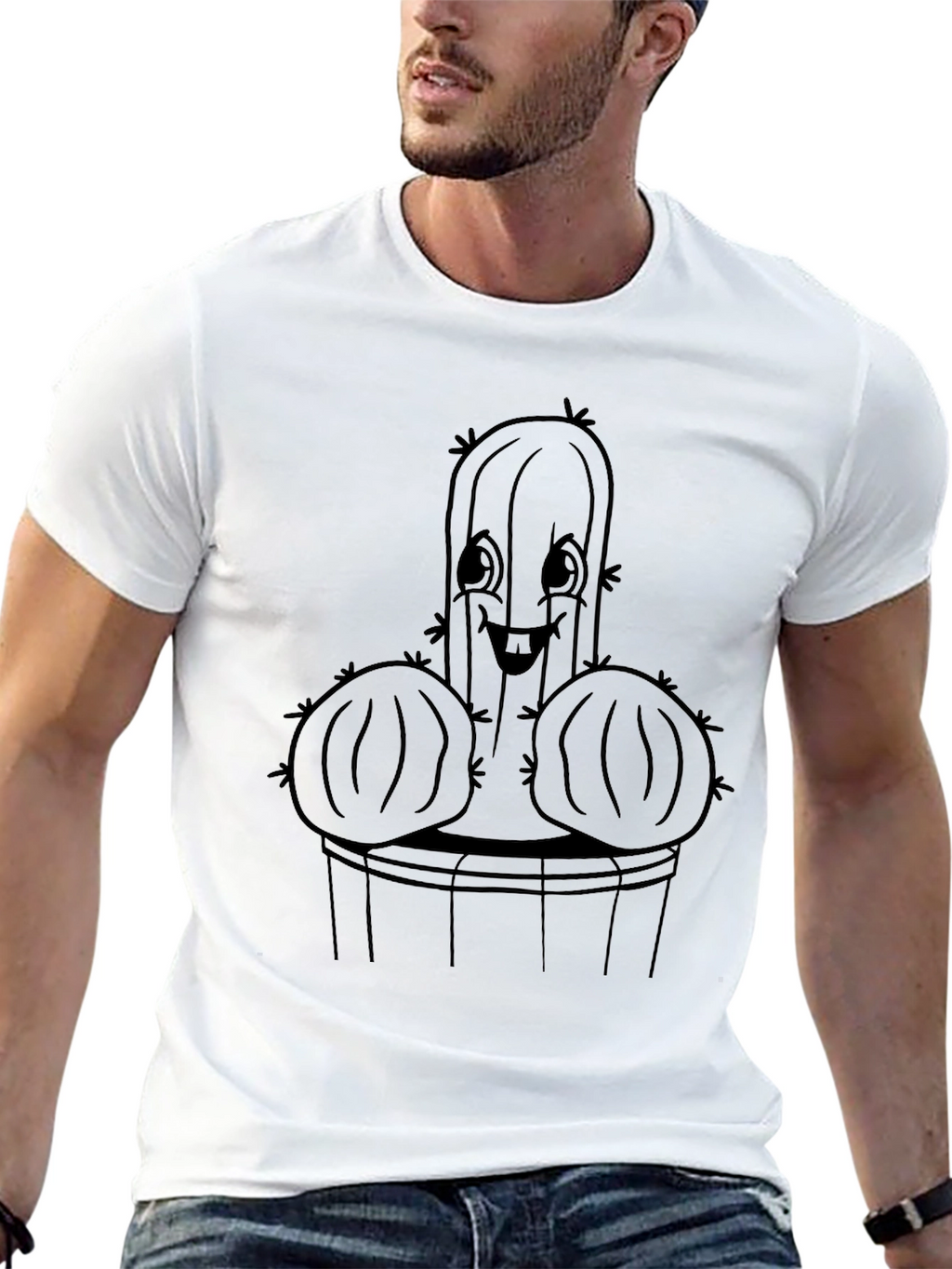 Funny Cactus Graphic Tee - Black Cotton T-Shirt