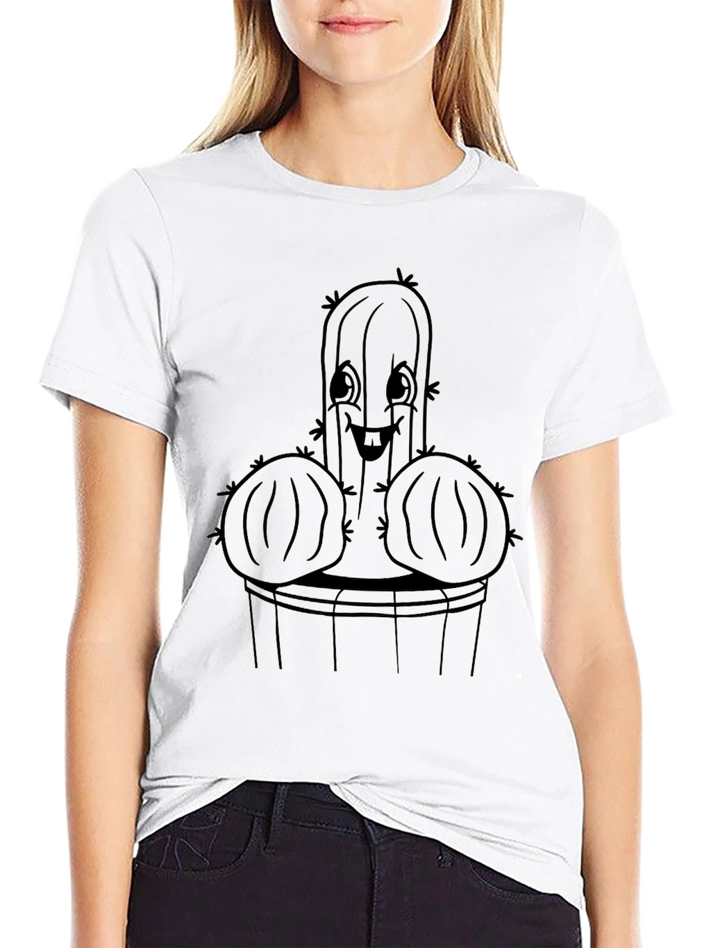 Funny Cactus Graphic Tee - Black Cotton T-Shirt