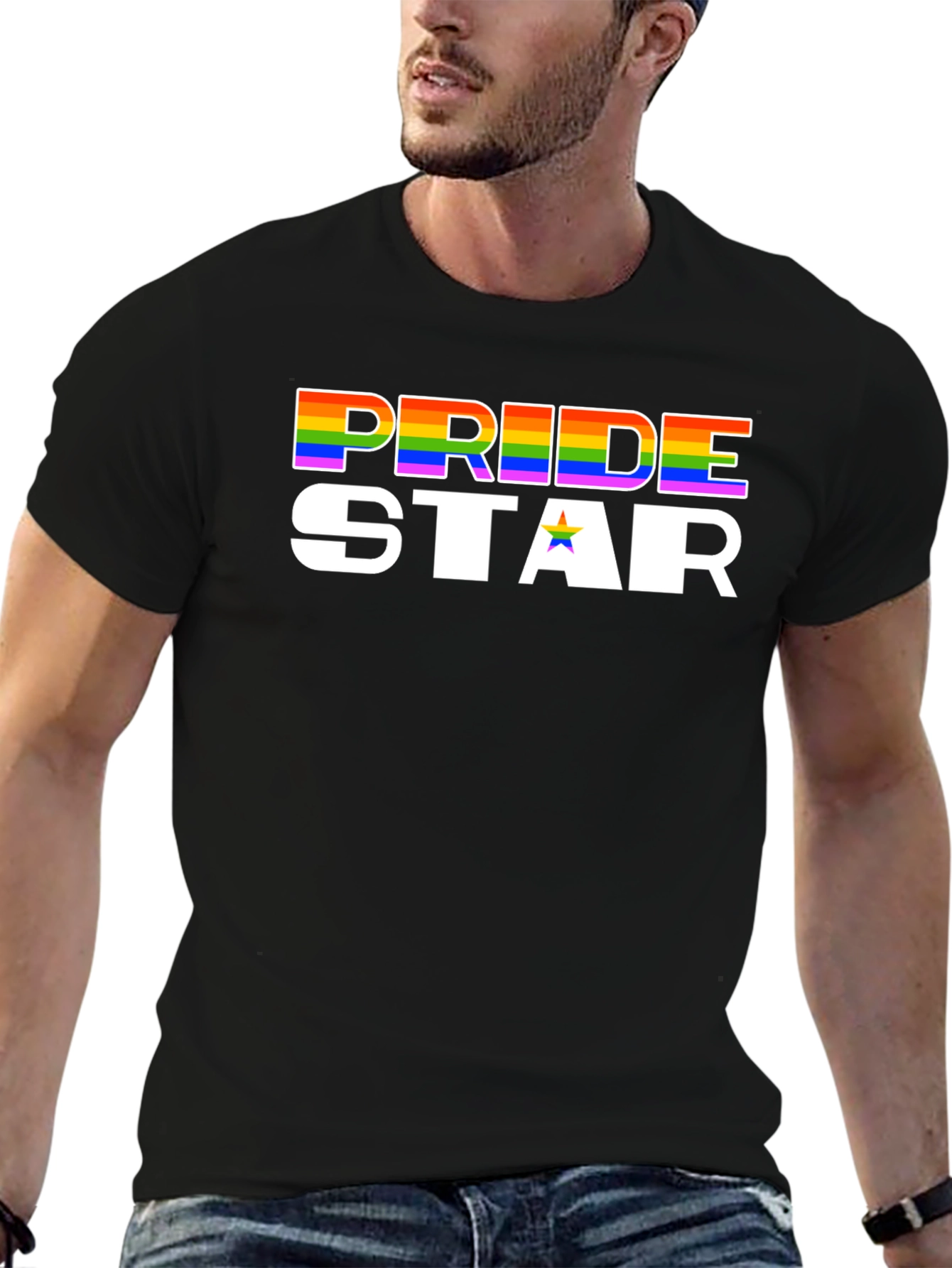 Pride Star Rainbow Graphic Tee - Black