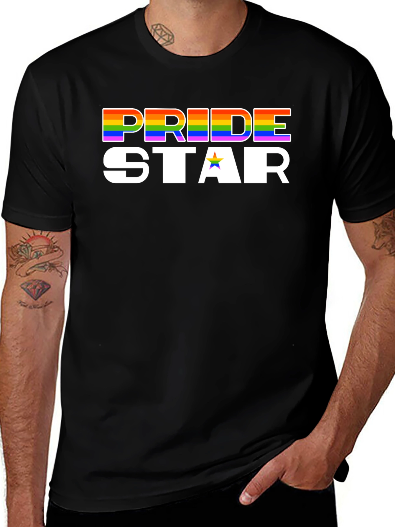 Pride Star Rainbow Graphic Tee - Black