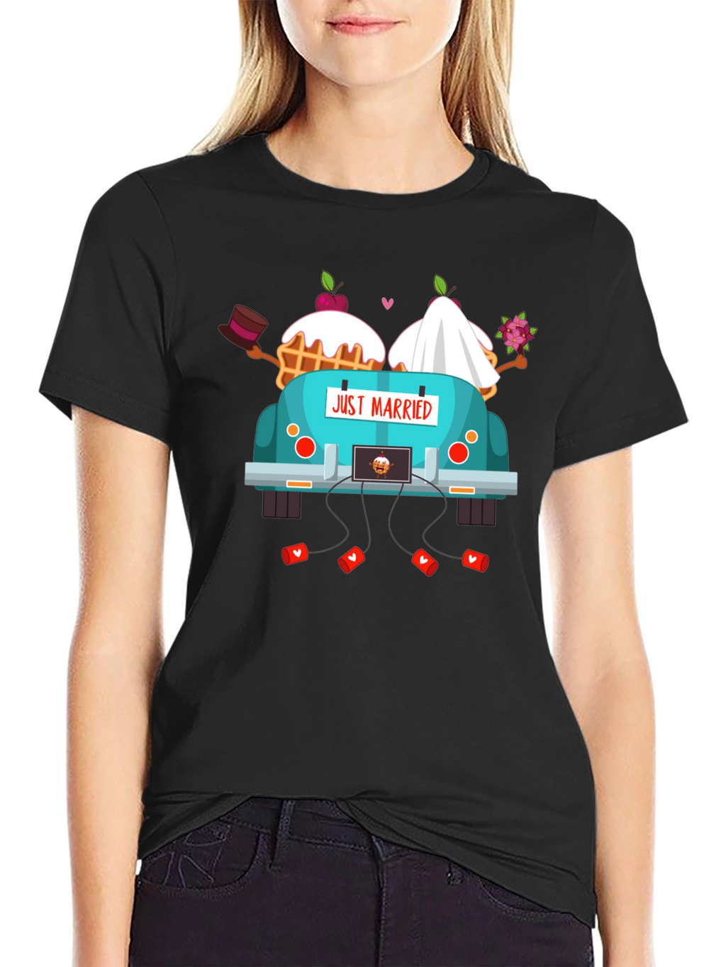 Just Married Couple Car T-Shirt - Black