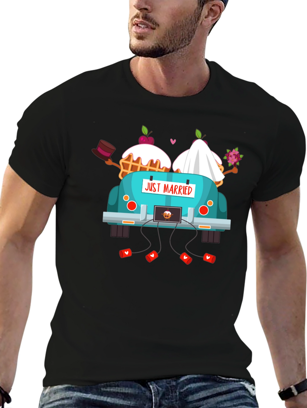 Just Married Couple Car T-Shirt - Black