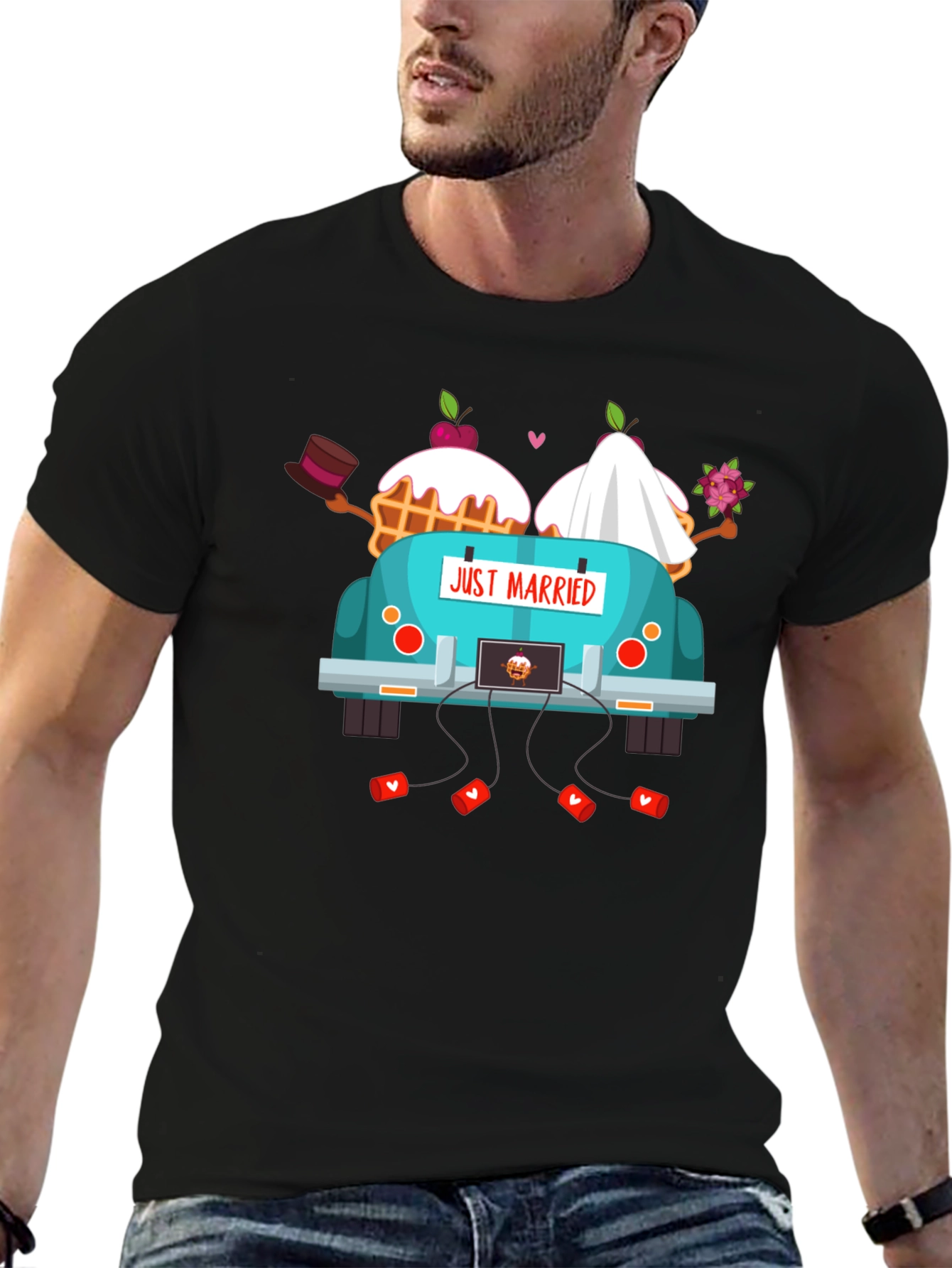 Just Married Couple Car T-Shirt - Black
