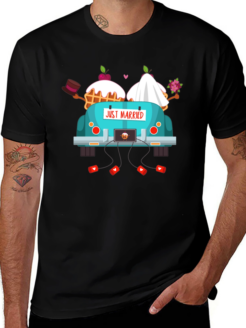 Just Married Couple Car T-Shirt - Black