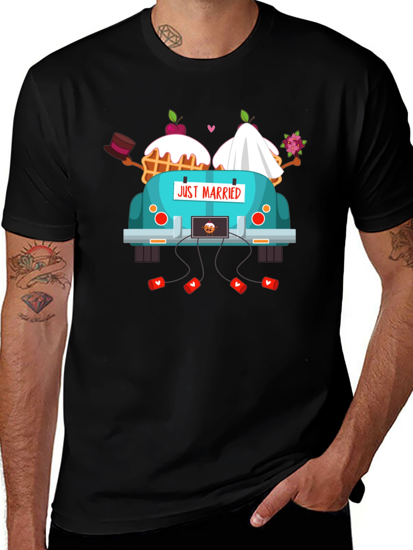 Just Married Couple Car T-Shirt - Black