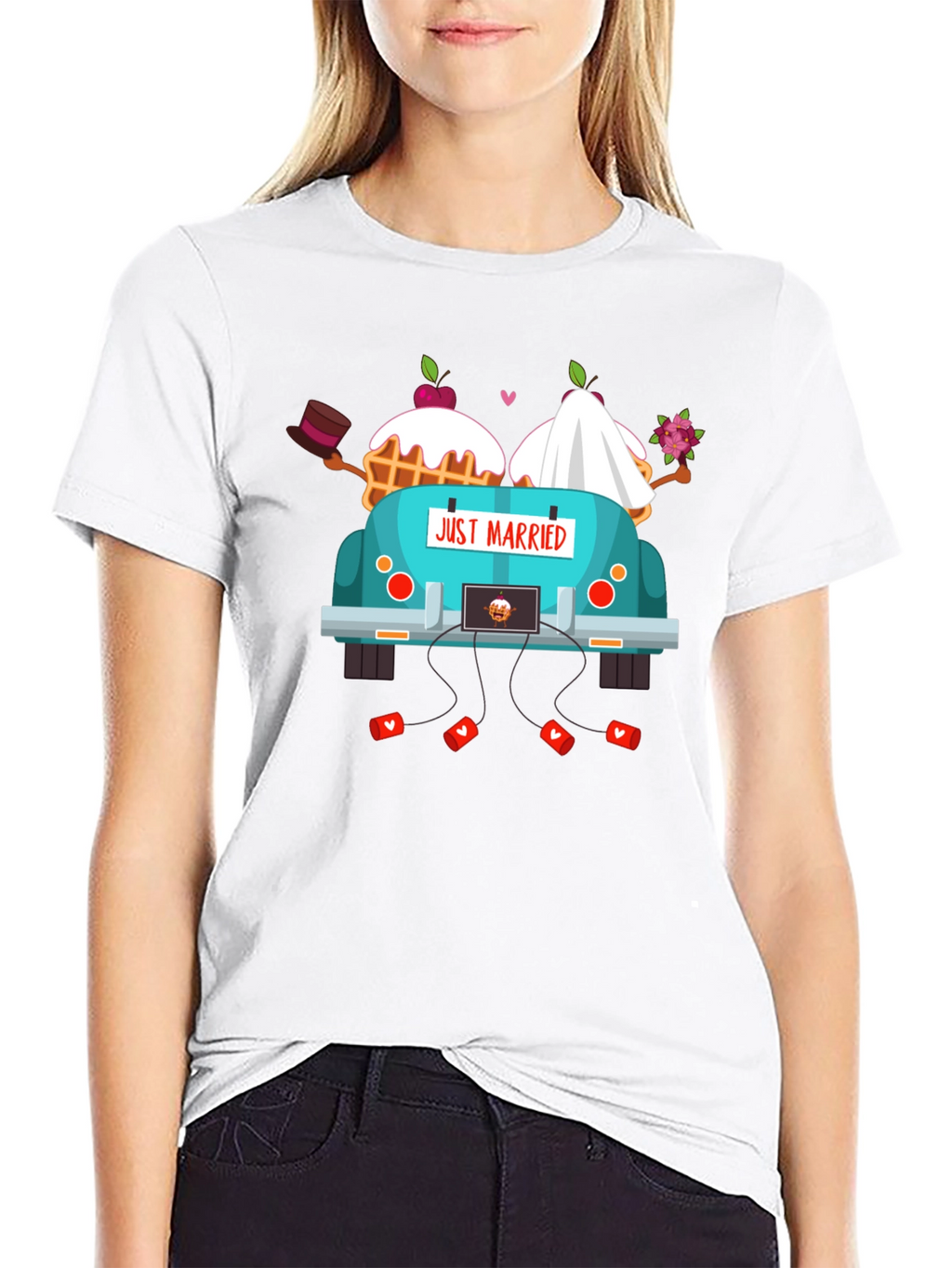 Just Married Couple Car T-Shirt - Black