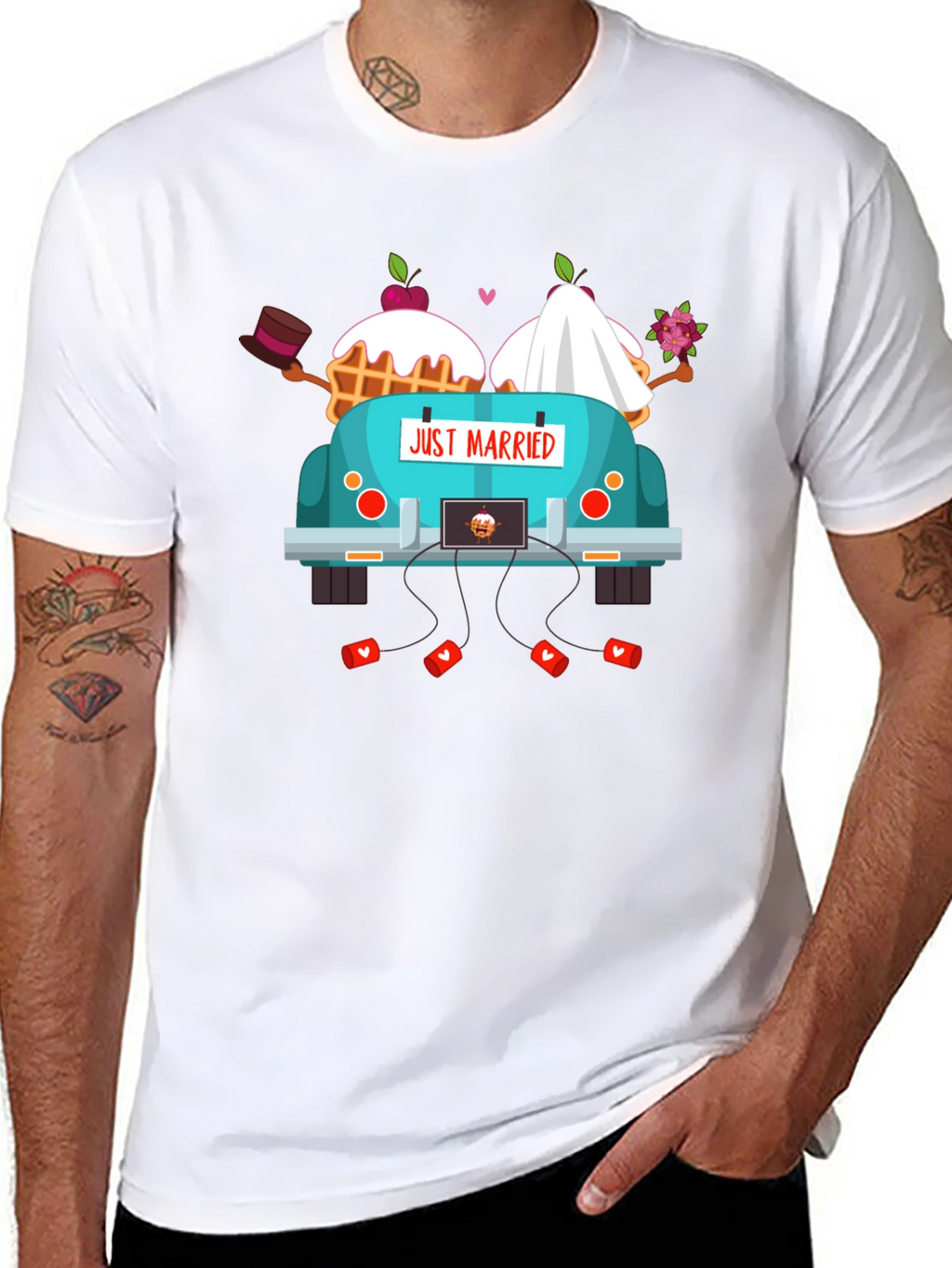 Just Married Couple Car T-Shirt - Black