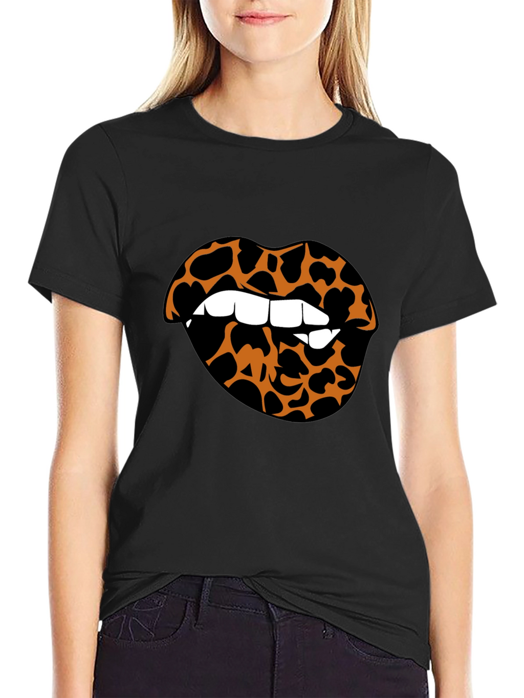 Leopard Lips Graphic Tee - Stylish Crew Neck T-Shirt