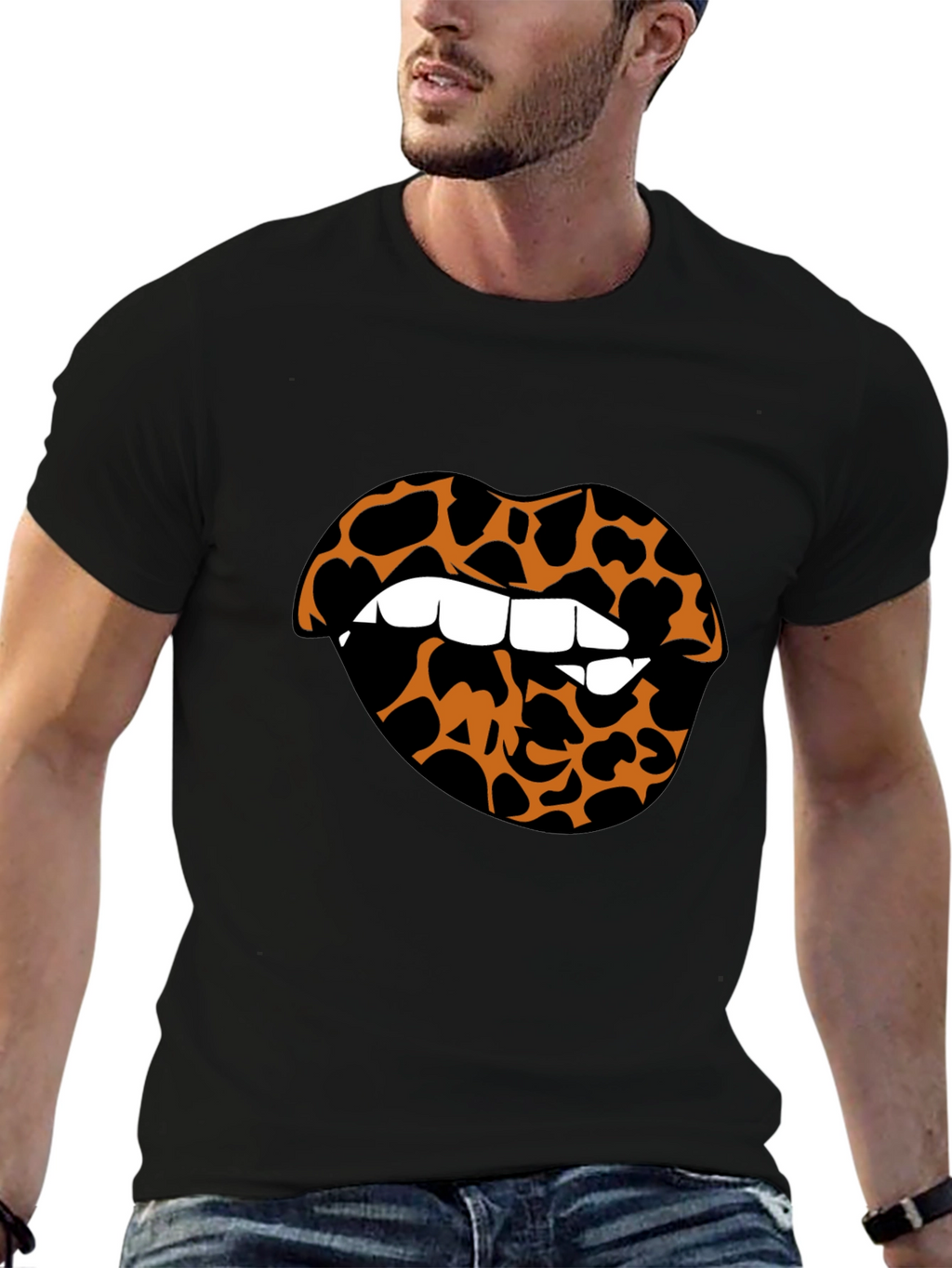 Leopard Lips Graphic Tee - Stylish Crew Neck T-Shirt