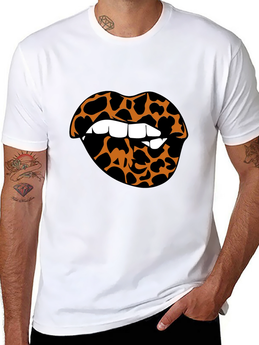 Leopard Lips Graphic Tee - Stylish Crew Neck T-Shirt