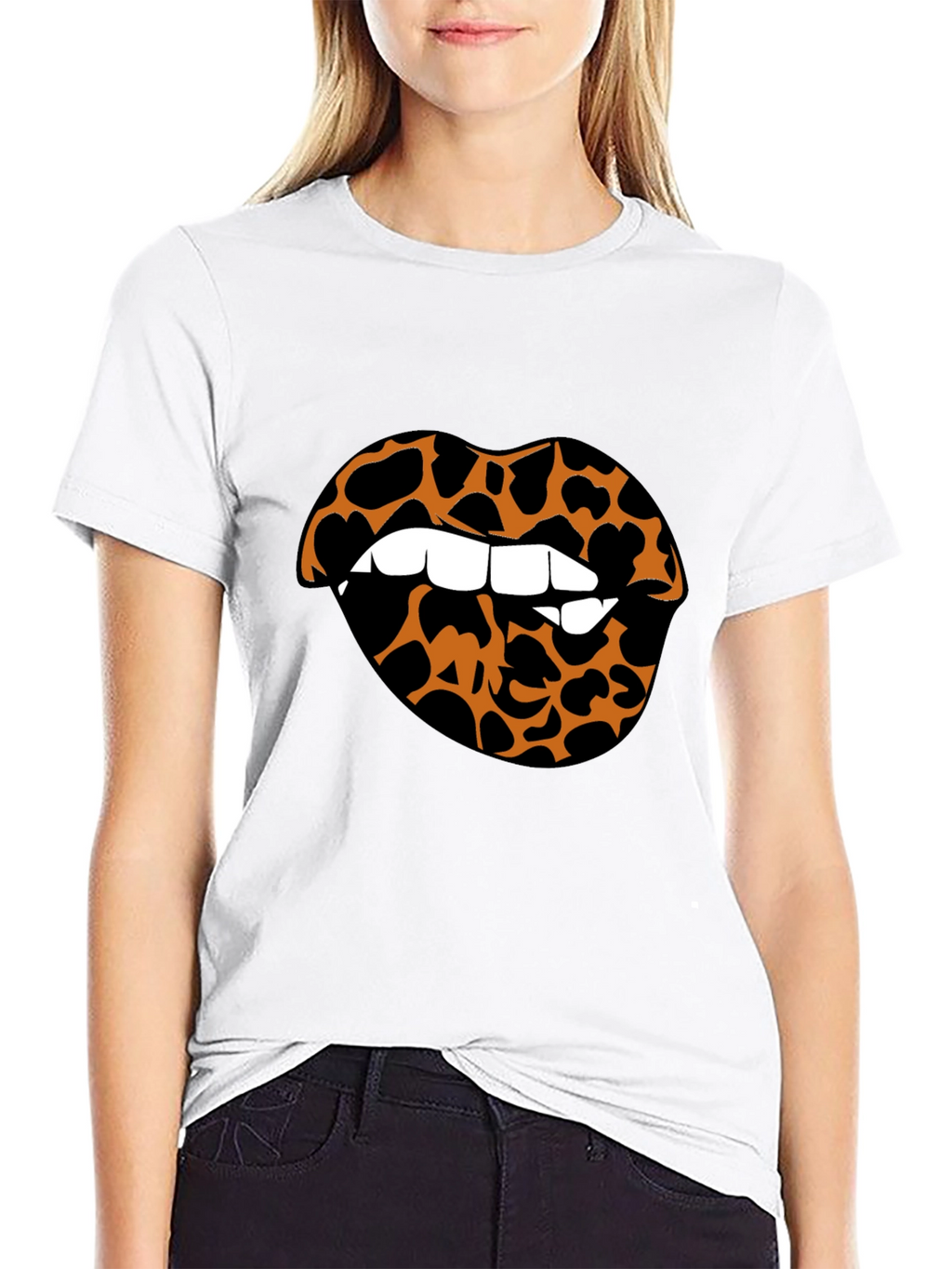 Leopard Lips Graphic Tee - Stylish Crew Neck T-Shirt